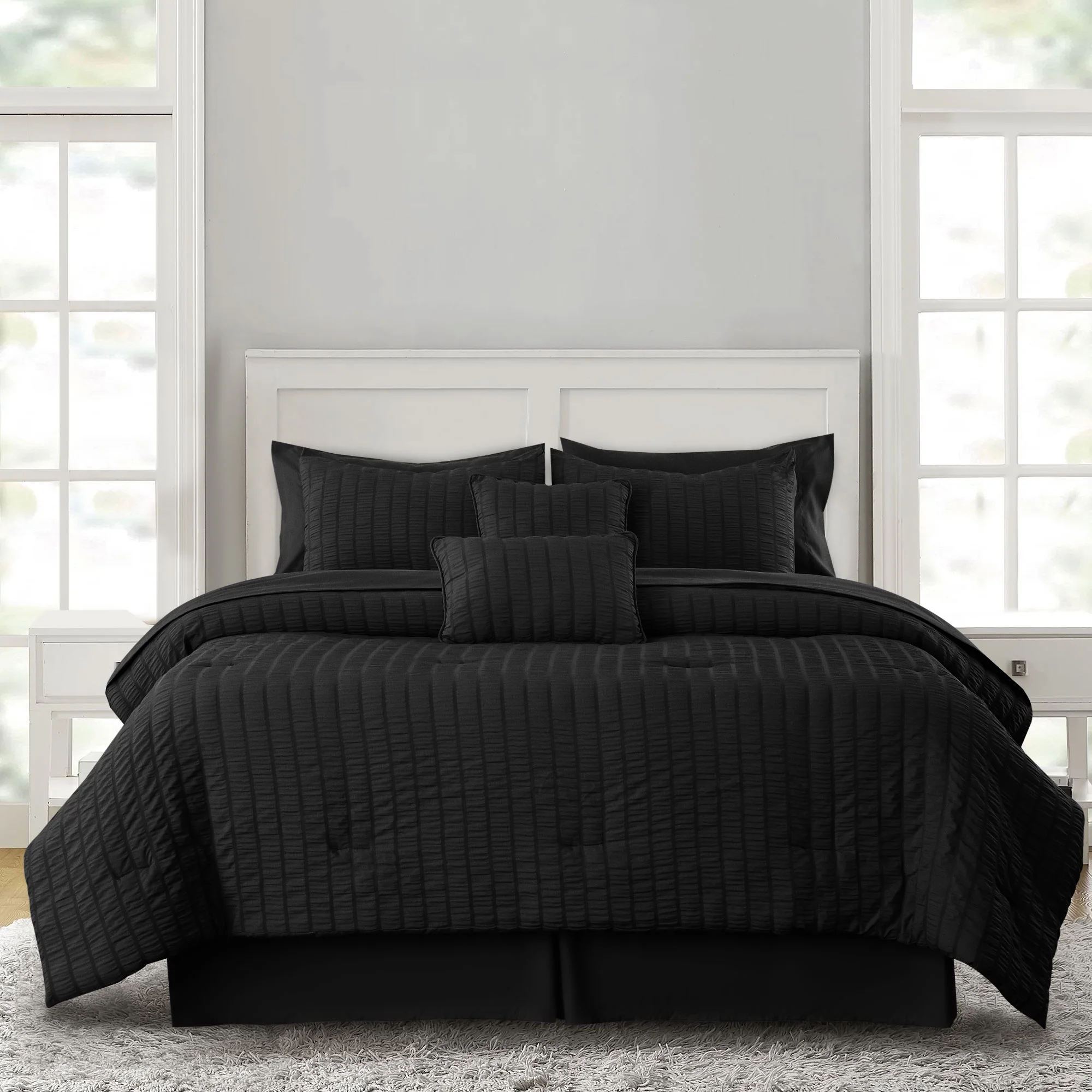 Lux Decor Collection 10-Piece Queen Comforter Set with Sheets - Queen Size Bedding Set, Black