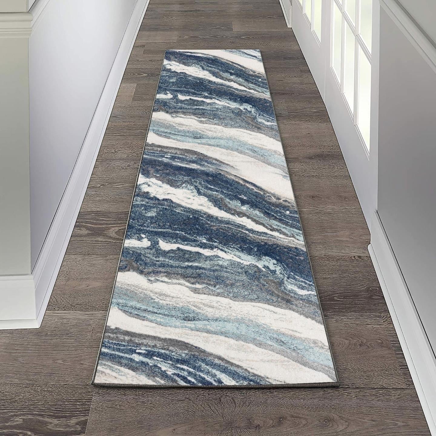 Luxe Weavers Geometric Abstract Blue 2x7 Art Deco Marble Swirl Area Rug