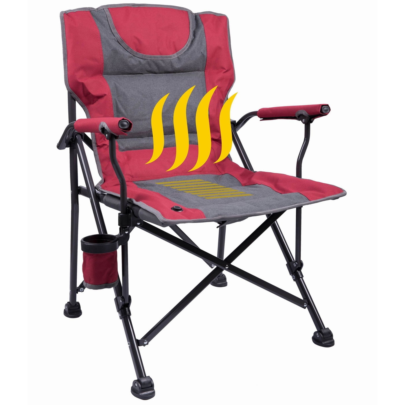Luxury Heated Portable Camp Chair - Red/Grey - Great for Camping, Sports and the Beach