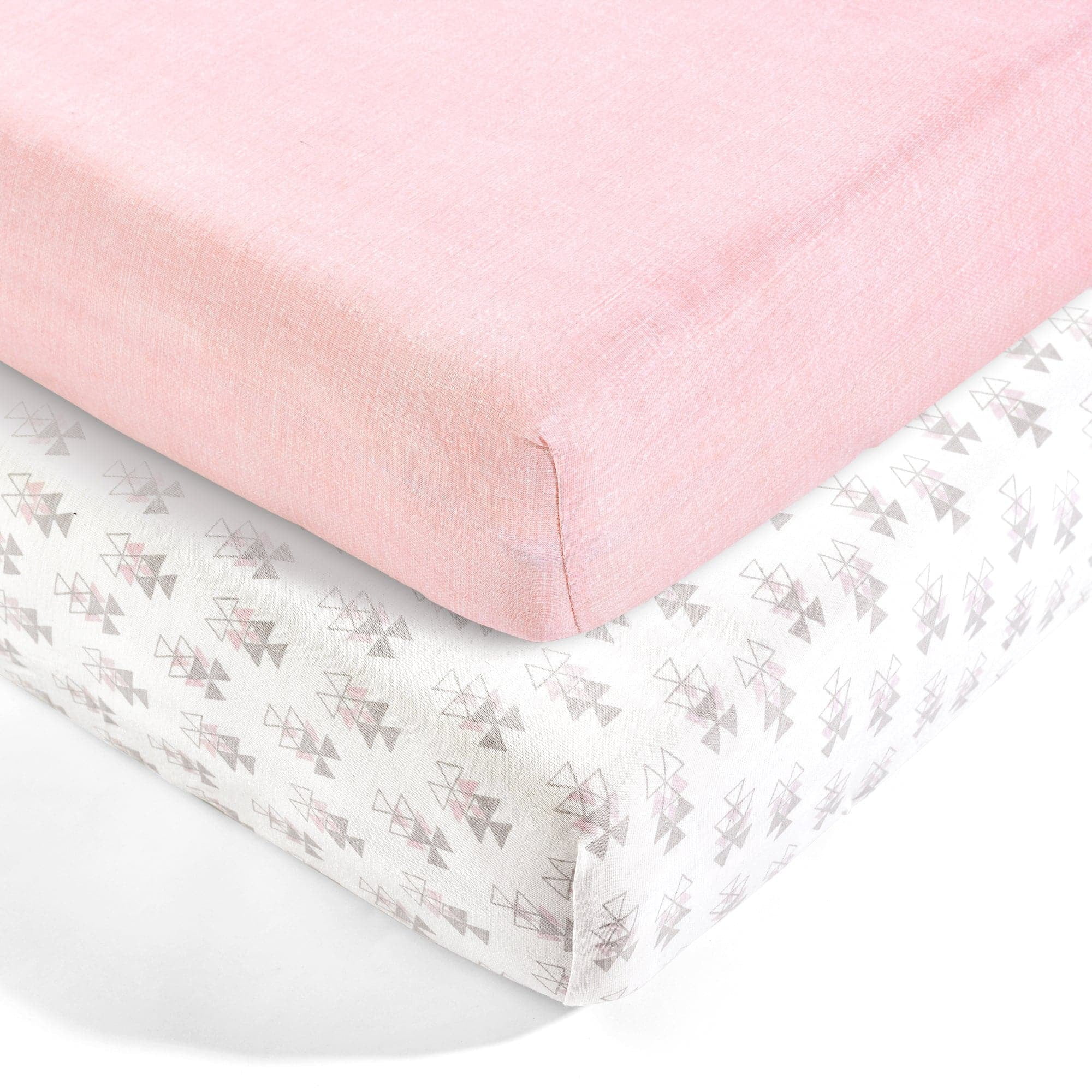 Lush Decor Baby Pixie Fox Geo Organic Cotton Fitted Crib Sheet Pink 2Pk 28x52x9