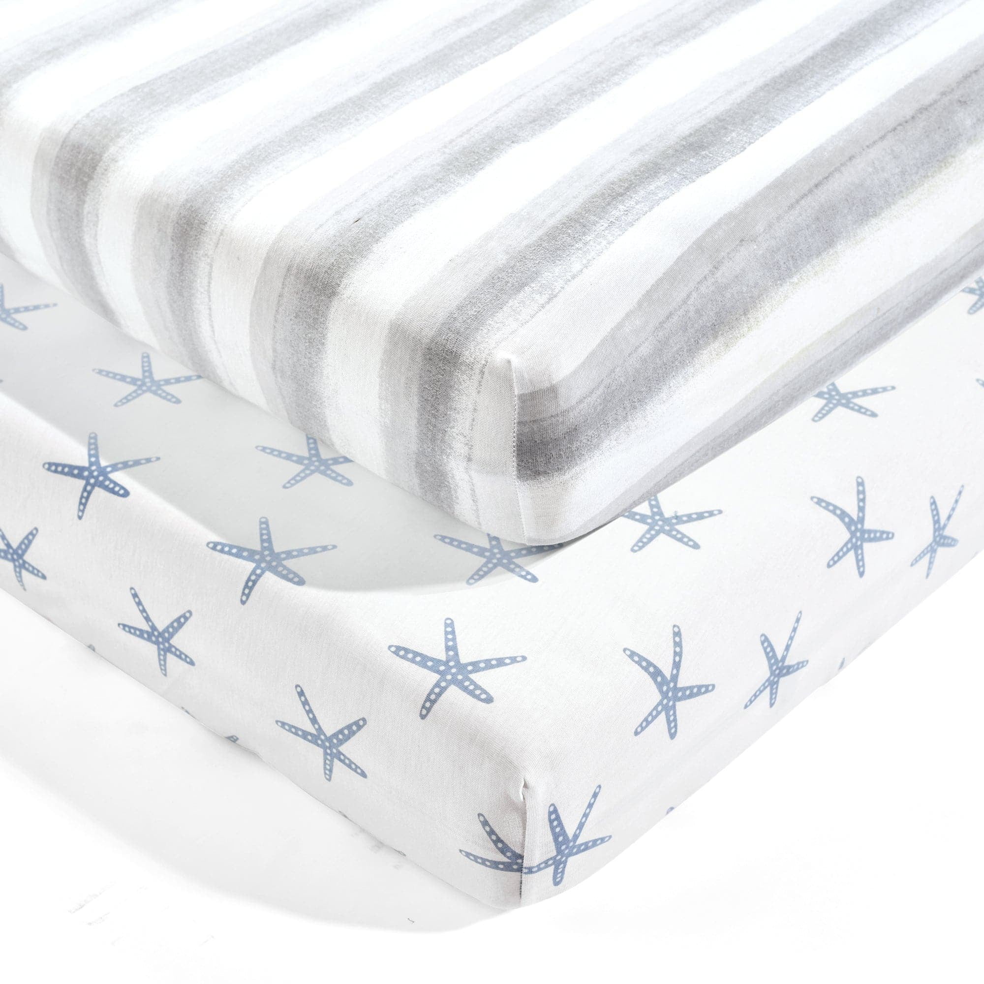 Lush Decor Baby Seaside Starfish Organic Cotton Fitted Crib Sheet Blue 2Pk 28x52x9