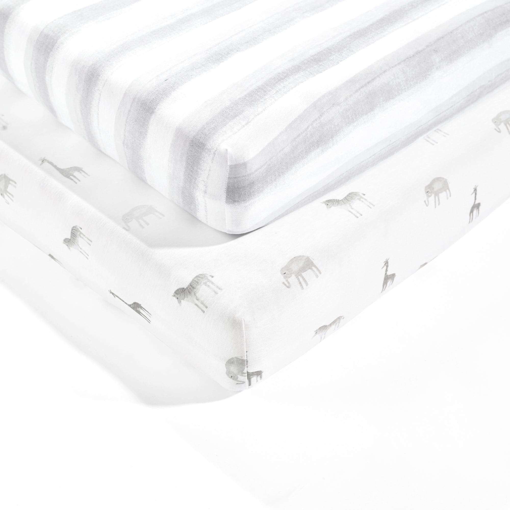 Lush Decor 100% Organic Cotton Jersey Jungle Adventure Organic Cotton Fitted Crib Sheet Gray 2Pk 28x52x9
