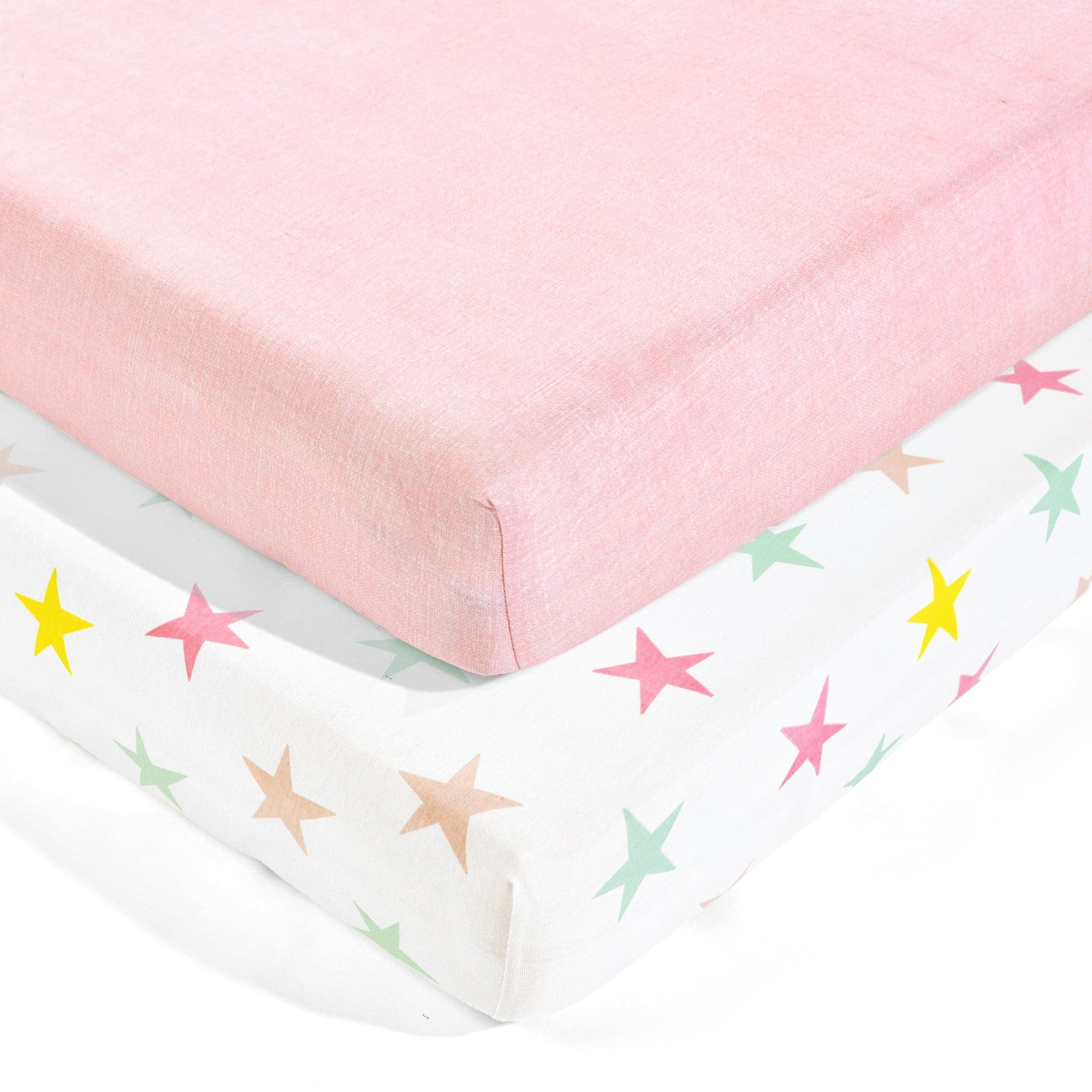 Lush Decor 100% Organic Cotton Jersey Unicorn Heart Rainbow Star Organic Cotton Fitted Crib Sheet Multi 2Pk 28x52x9