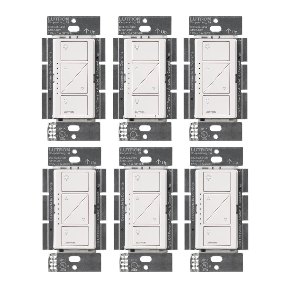 Lutron Caseta Smart Lighting Dimmer Switch for Wall and Ceiling Lights | PD-6WCL-WH | White (6-Pack)