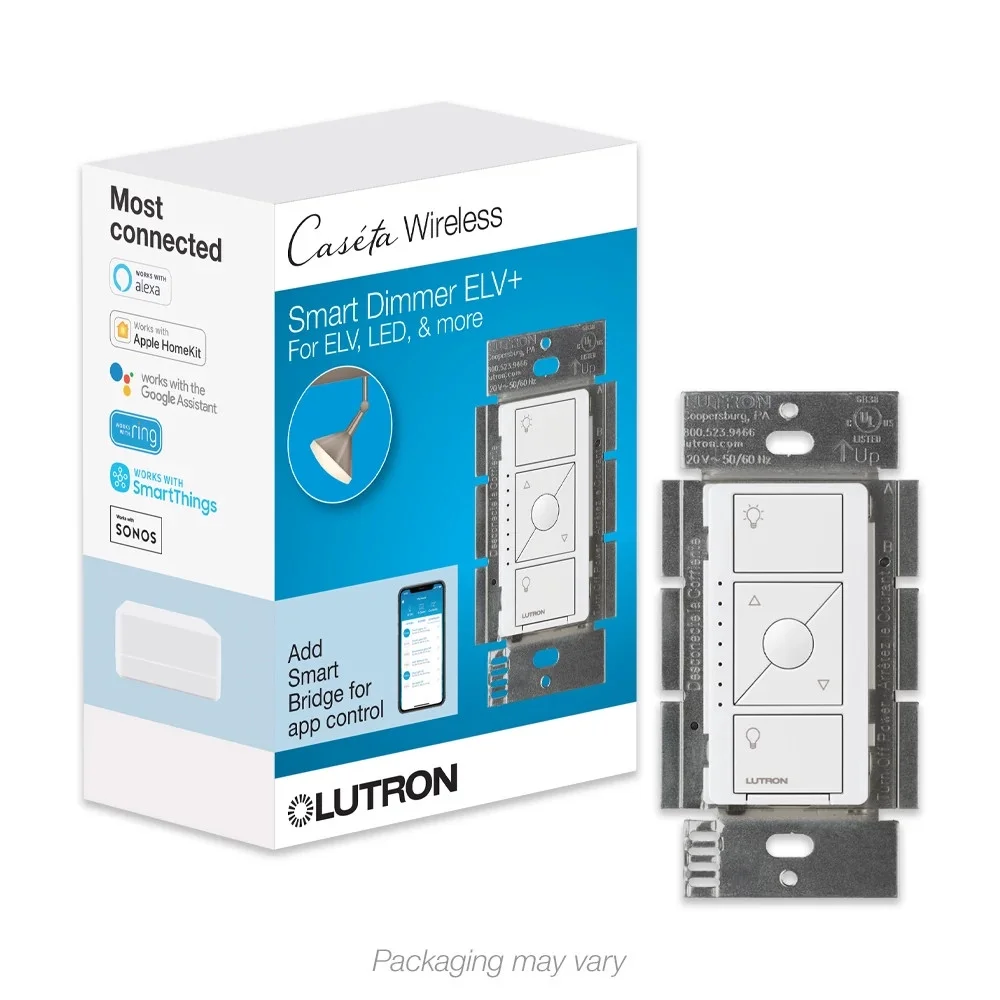 Lutron Caseta Smart Dimmer Switch for ELV+ Bulbs, 250W LED, White