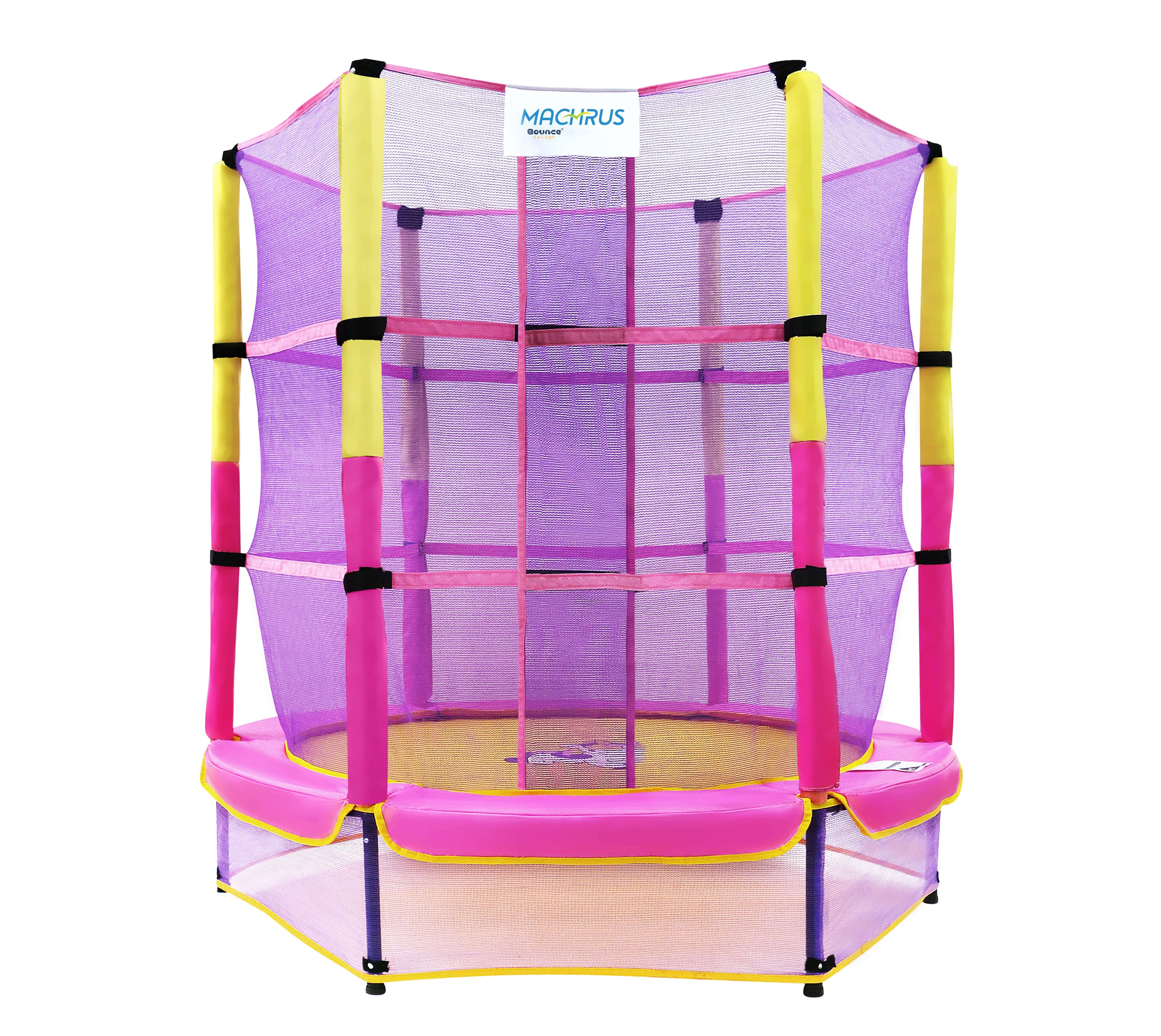 Machrus Bounce Galaxy 60 Inch Indoor Trampoline with Safety Net Enclosure; Spring-free Enclosed Mini Trampoline for Toddlers; & Kids with bonus unicorn stuffed animal and keychain