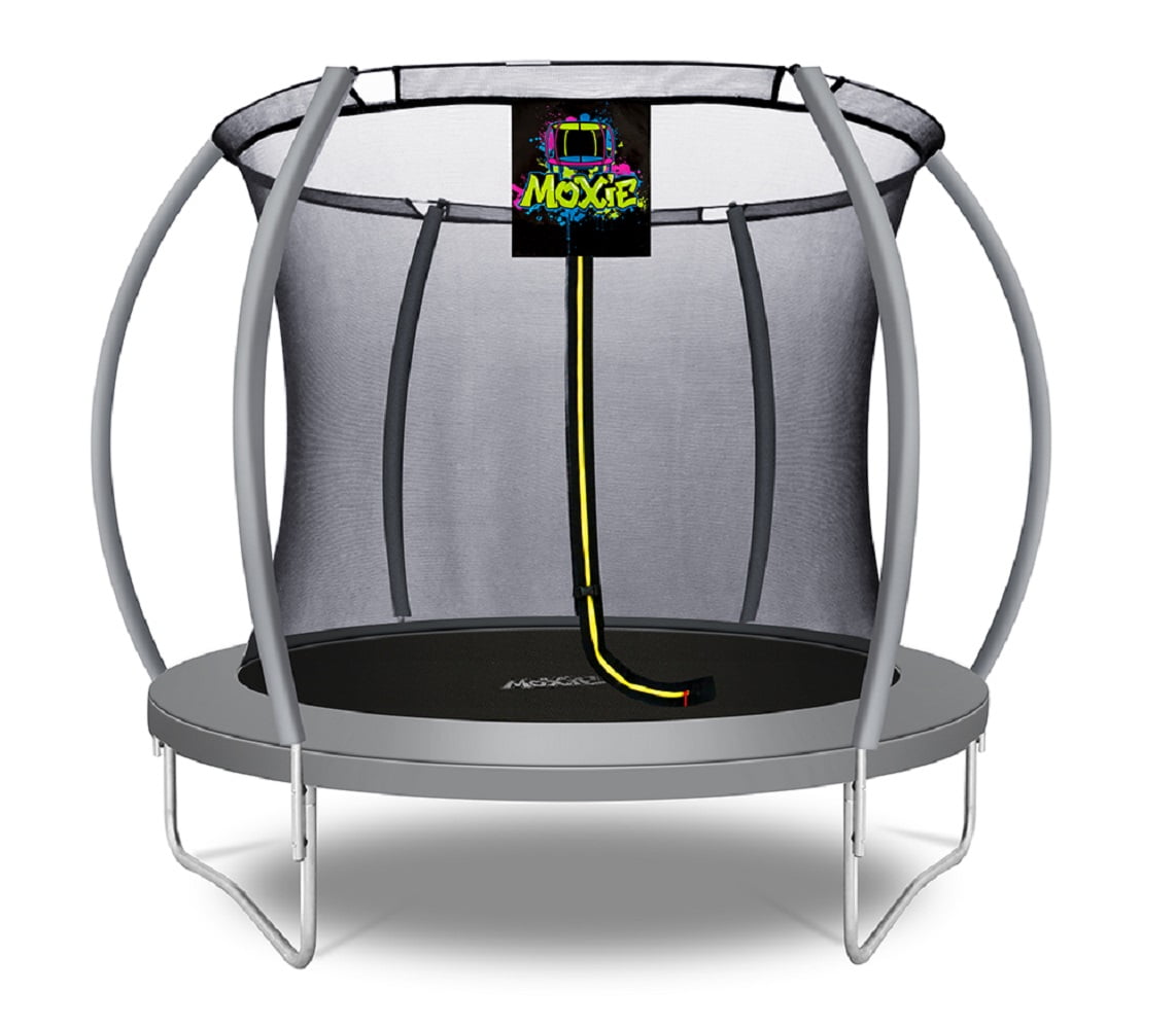 Machrus Moxie Pumpkin-Shaped Outdoor Trampoline Set with Premium Top-Ring Frame Safety Enclosure, 8 FT - Grey