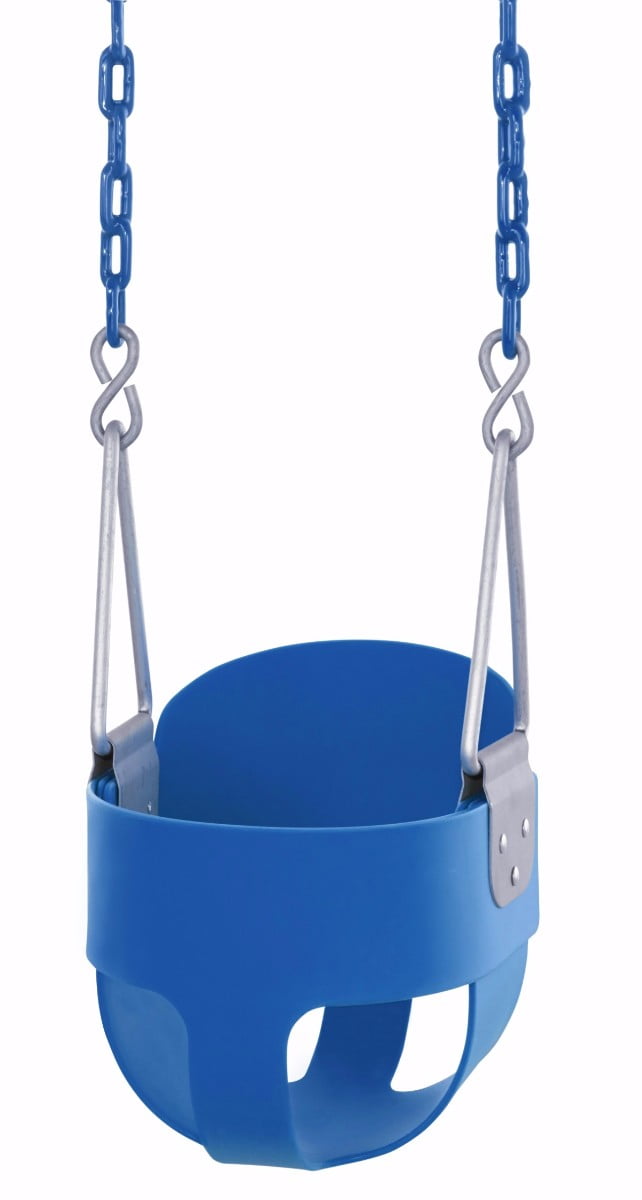 Machrus Swingan High Back, Full Bucket Toddler & Baby Swing with Vinyl Coated Chain - Fully Assembled Outdoor Baby Swing - Blue