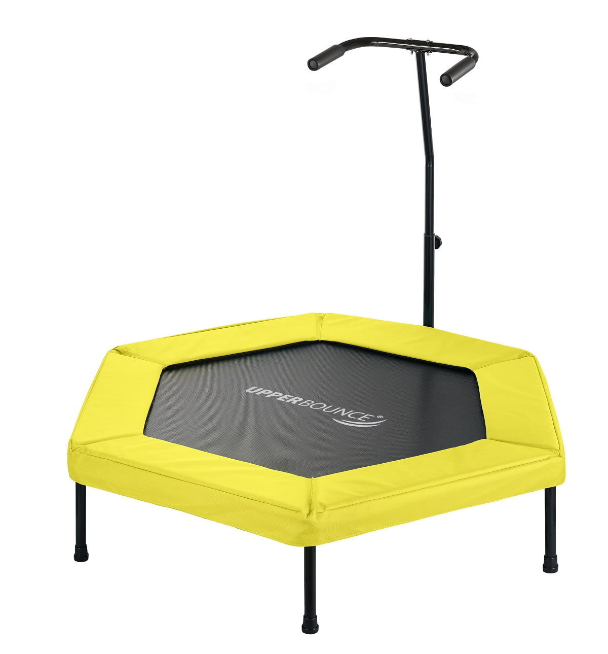 Machrus Upper Bounce 50" Mini Trampoline with Adjustable T-Shaped Handrail – Hexagonal Rebounder Fitness Trampoline for Kids & Adults- Yellow