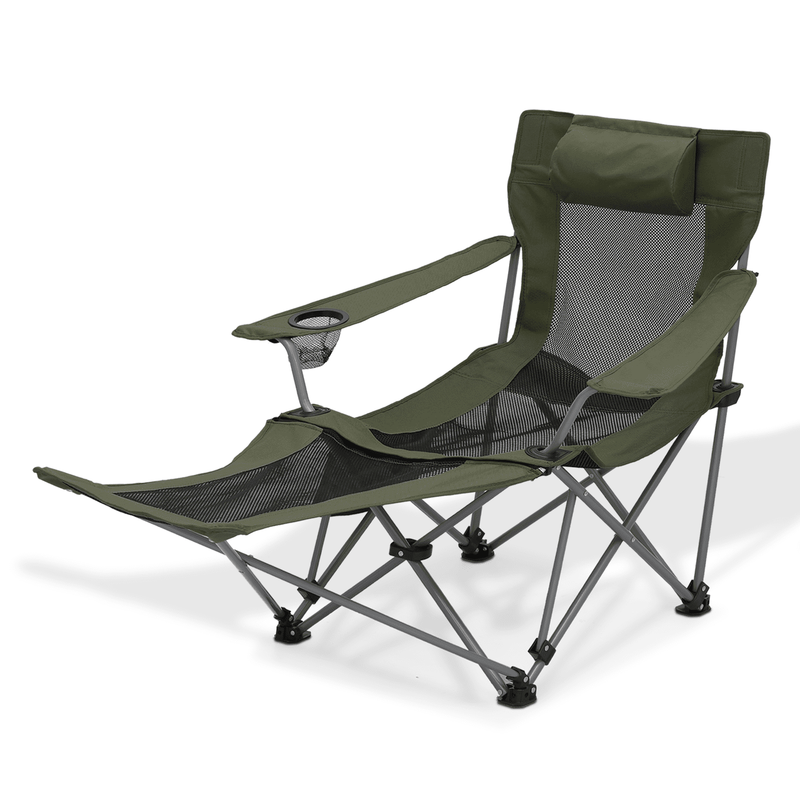 Magshion Folding Camping Chair with Footrest & Headrest, Portable Patio Lawn Chair Adults with Cup Holder, for Outdoor with Carry Bag, Dark Green