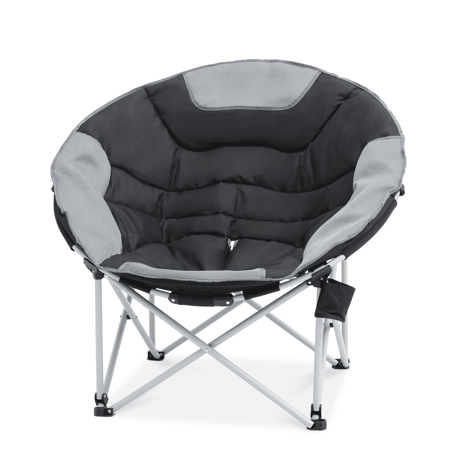 Magshion Padded Camping Chair, Oversized Camping Chair with Cup Holder and Carry Bag, Outdoor Folding Chair Moon Round Chair for Camping Hiking Fishing Picnic, Black/Grey