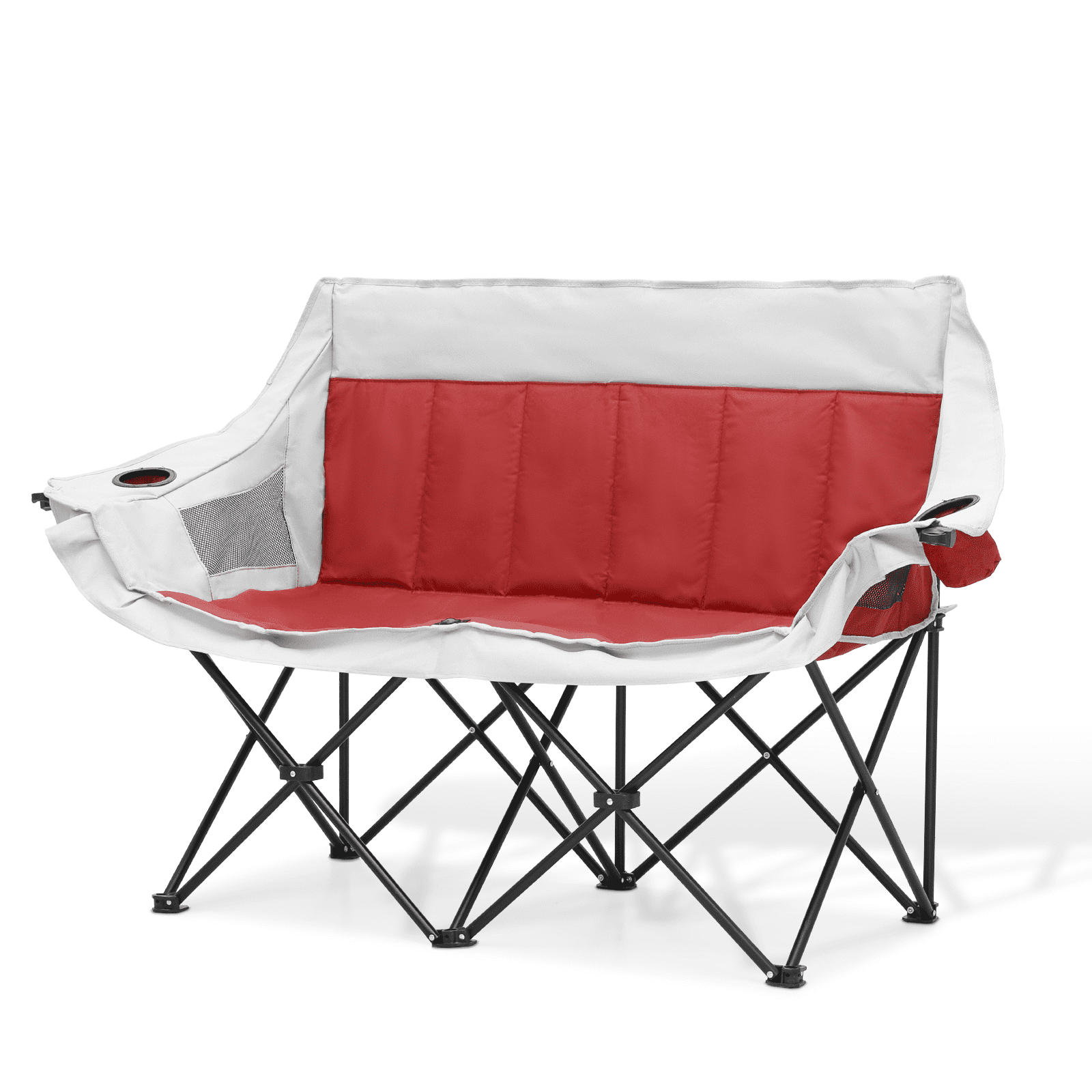 Magshion Portable Camping Double Chair with Cup Holder, Outdoor Folding Loveseat with Carry Bag, for Outdoor Patio Lawn, Red