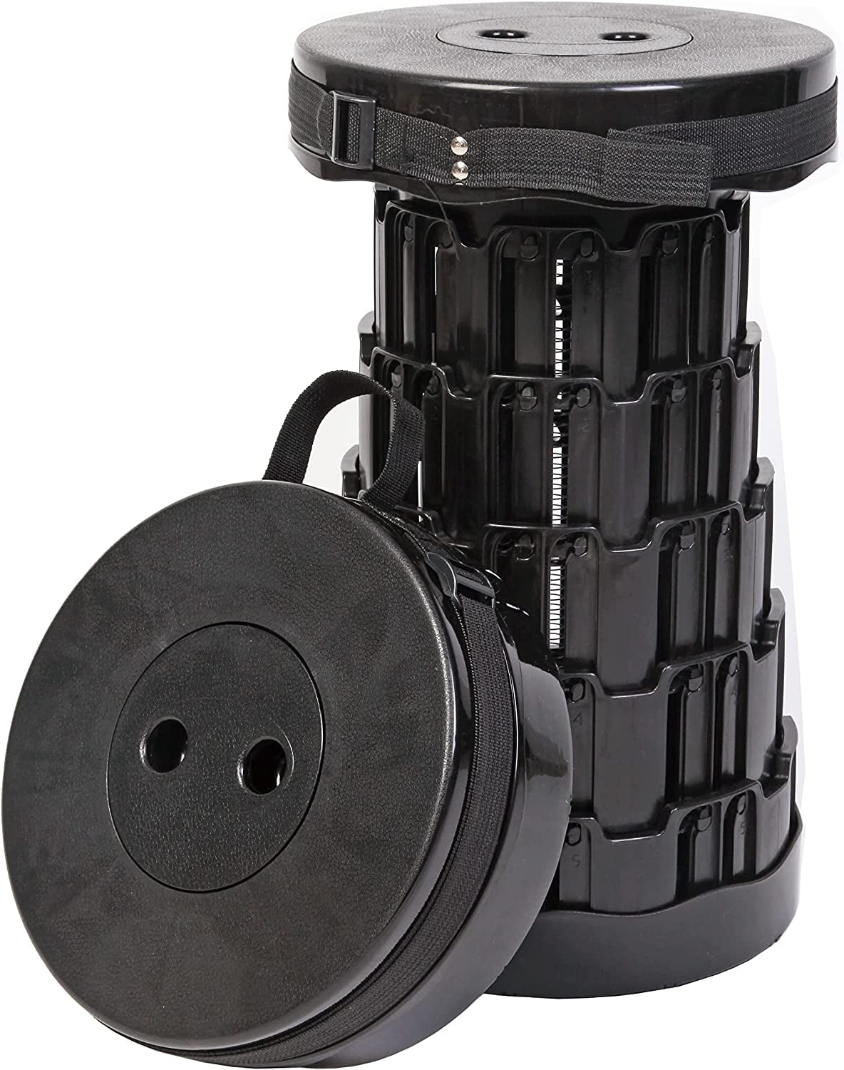 MaxWorks 50638 Collapsible Folding Portable Retractable Telescoping Lightweight Stool Black with Load Capacity 400 lbs for Travel, Fishing, Camping, Garden, Kitchen