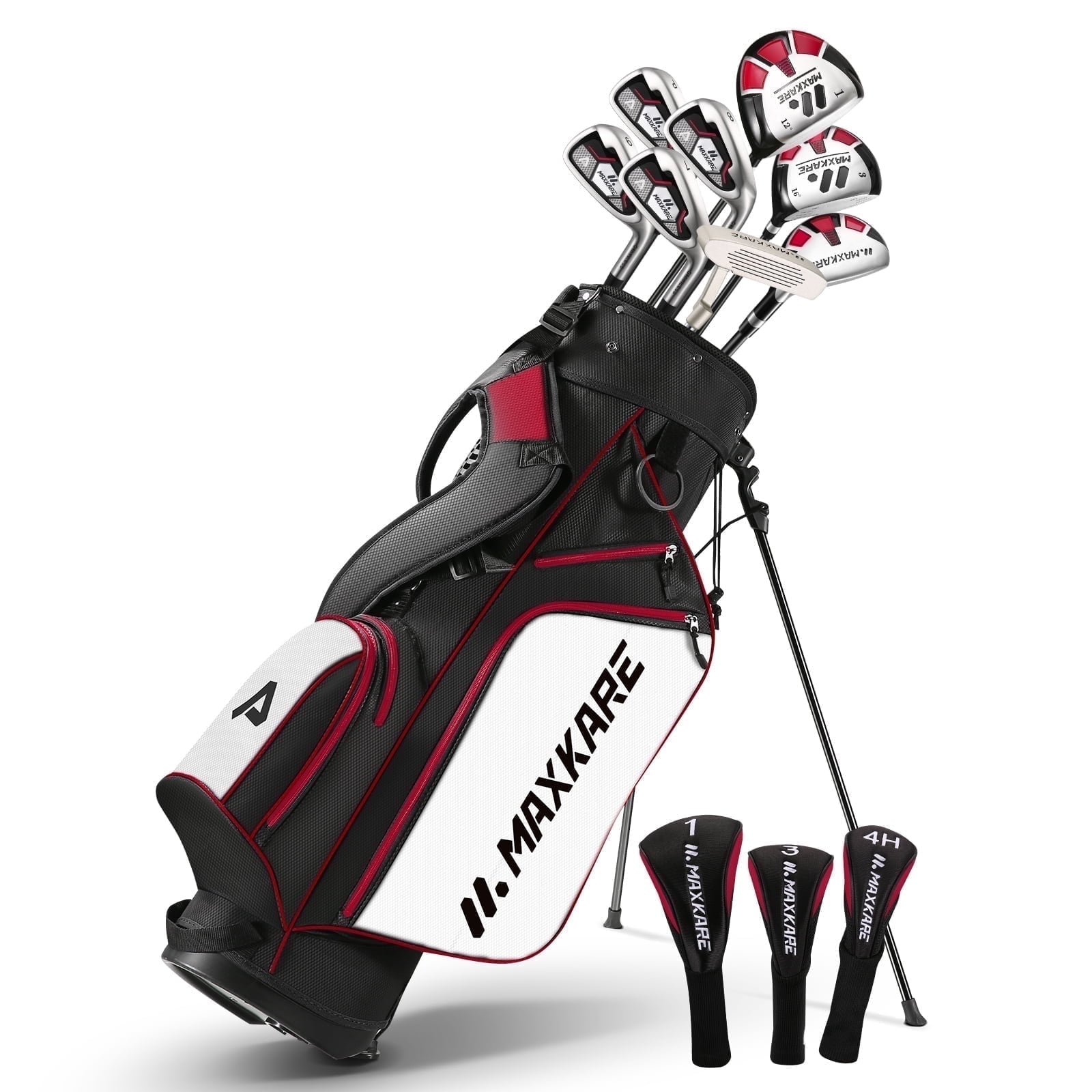 MaxKare Women's Golf Club Set 8-Piece, Includes Driver, Stand Bag, 3 Head Covers, Right Hand, Red