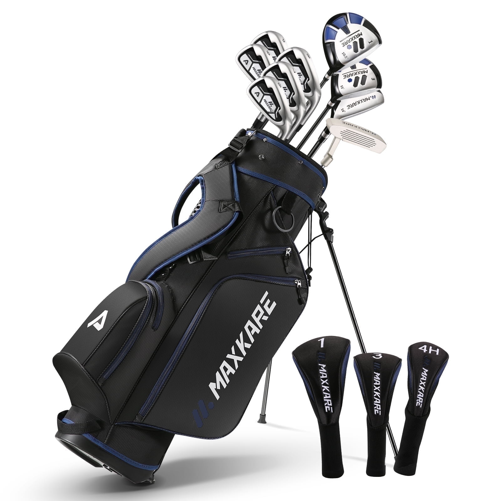 MaxKare Complete Golf Clubs Set Golf Men's Regular 9-Piece Complete Set, 3 Head Covers, Stand Bag - Right Hand, Blue