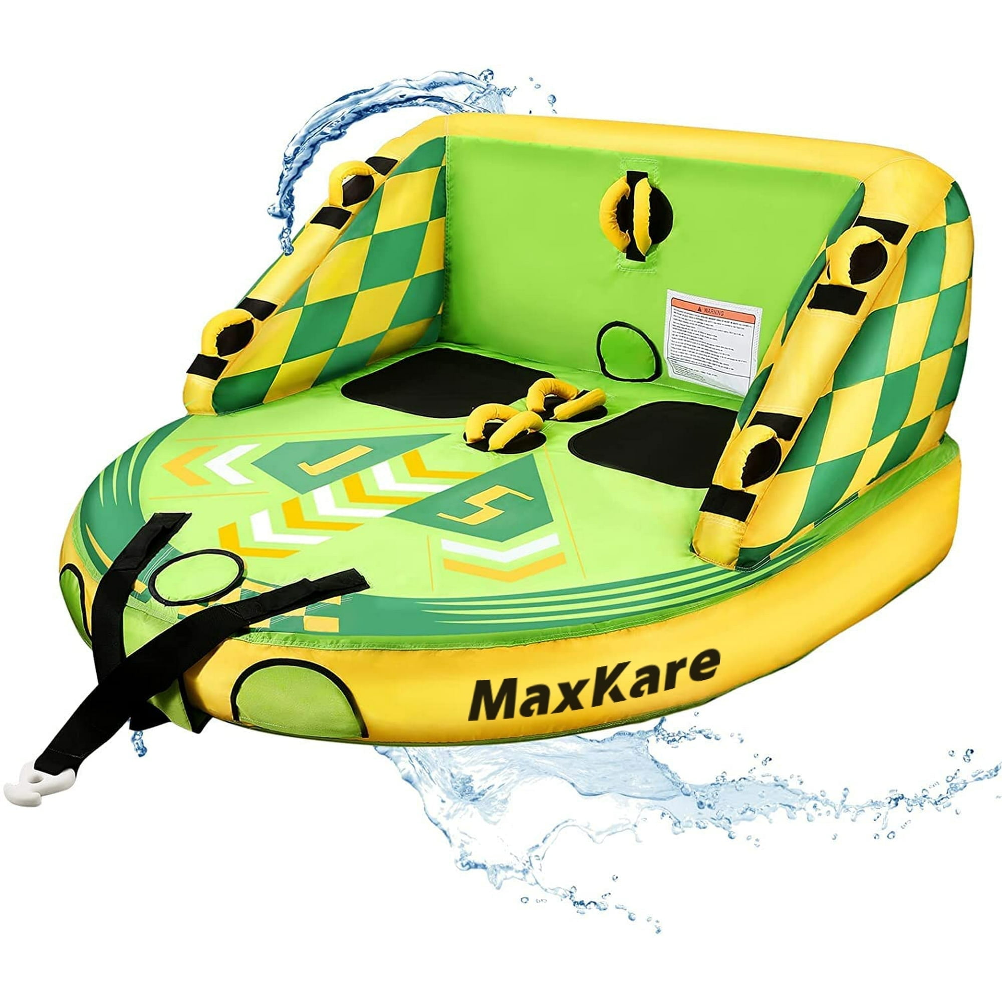Maxkare Inflatable Towable Tube for Boating Waterskiing with EVA Foam Seat Pads, Towables for 1-2 Person-Green