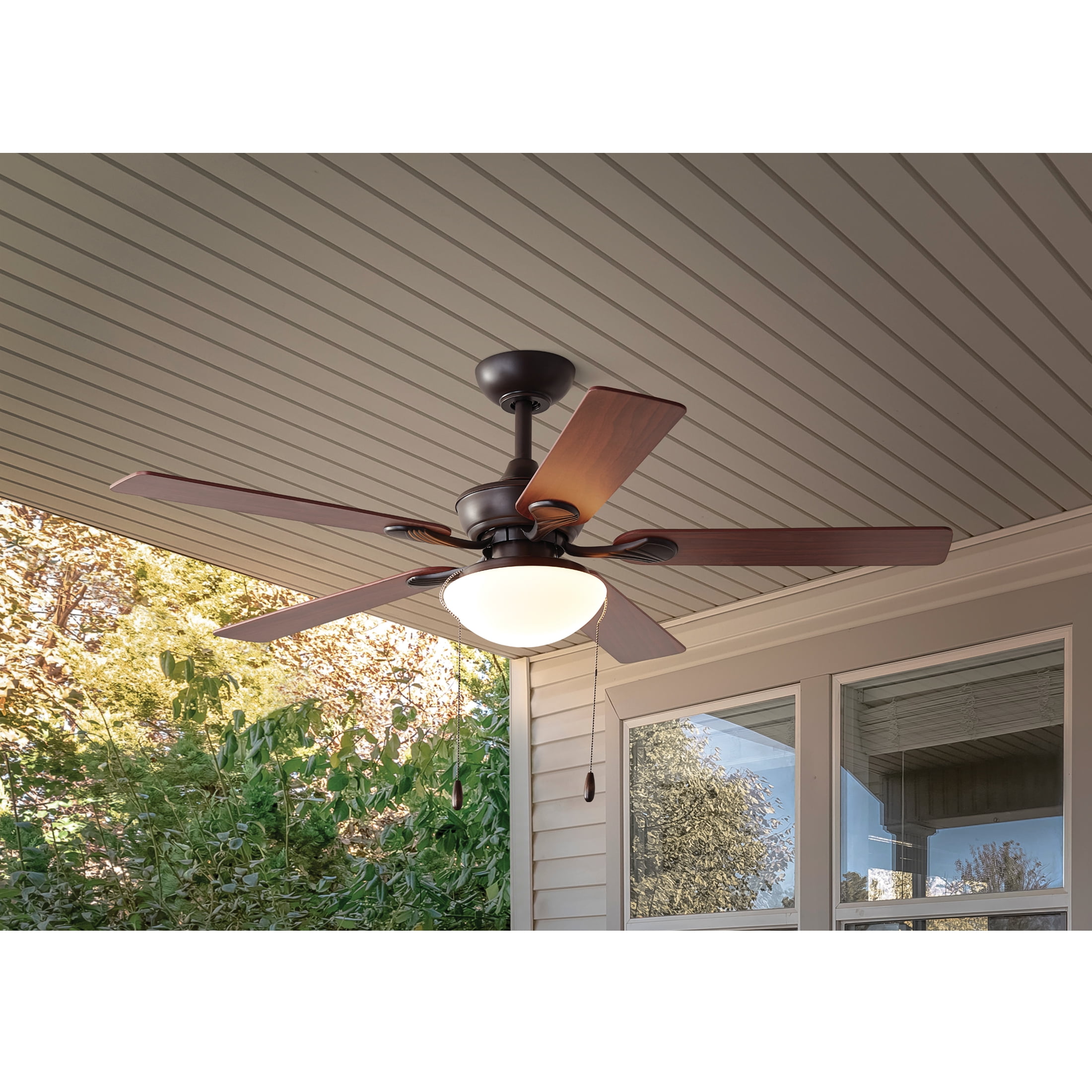 Mainstays 52" Indoor/Outdoor Oil Rubbed Bronze 5 Blade Reverse Airflow Ceiling Fan, 1 LED Bulb