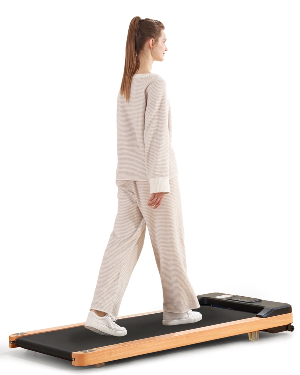 Maksone 2.25HP Installation-Free Under Desk Natural Wood Treadmill with Remote Control