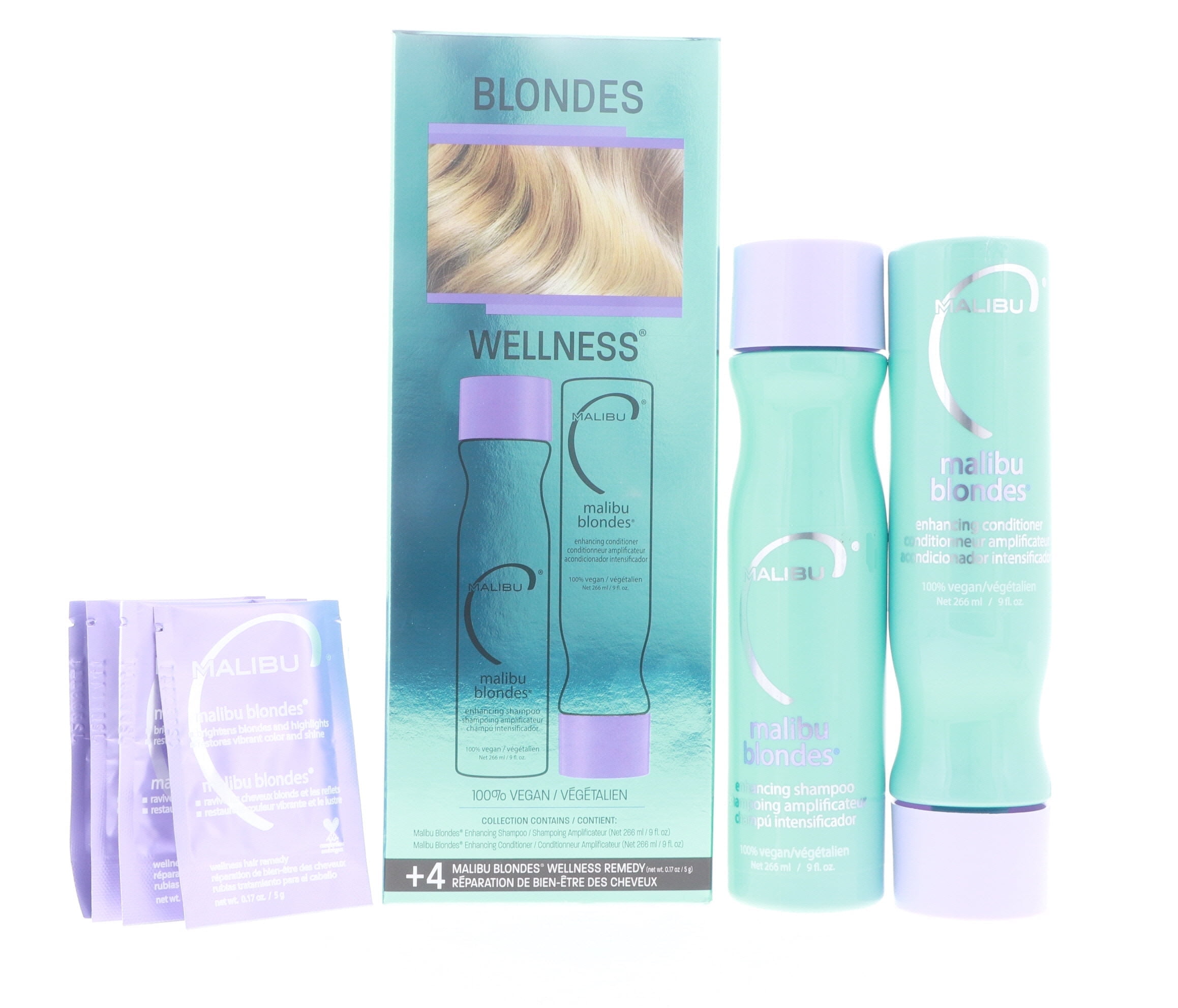 Malibu Blondes Enhancing Treatment Kit (Shampoo 9 oz, Conditioner 9 oz, Hair Remedy 4 x 0.17 oz)
