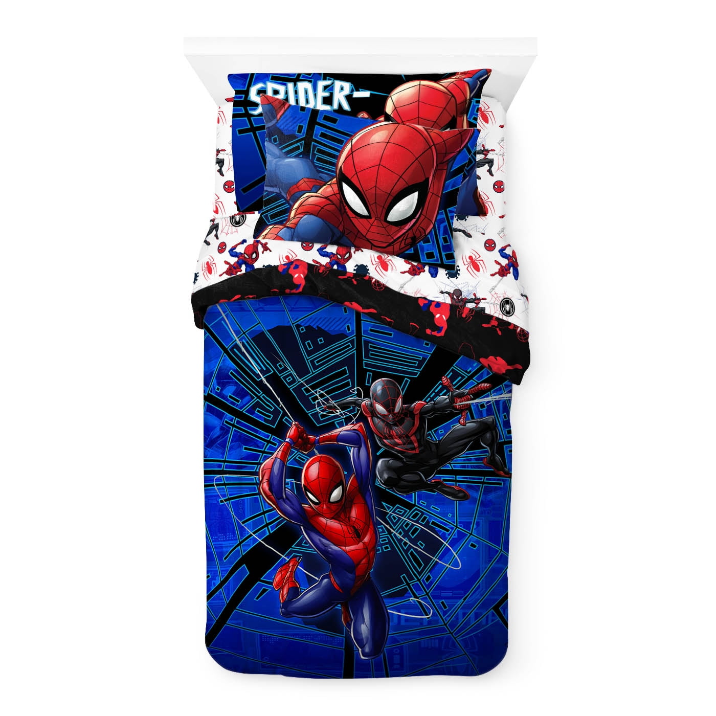 Marvel Spiderman Blue 5-Piece Kids Reversible Twin Bedding Set, 100% Microfiber