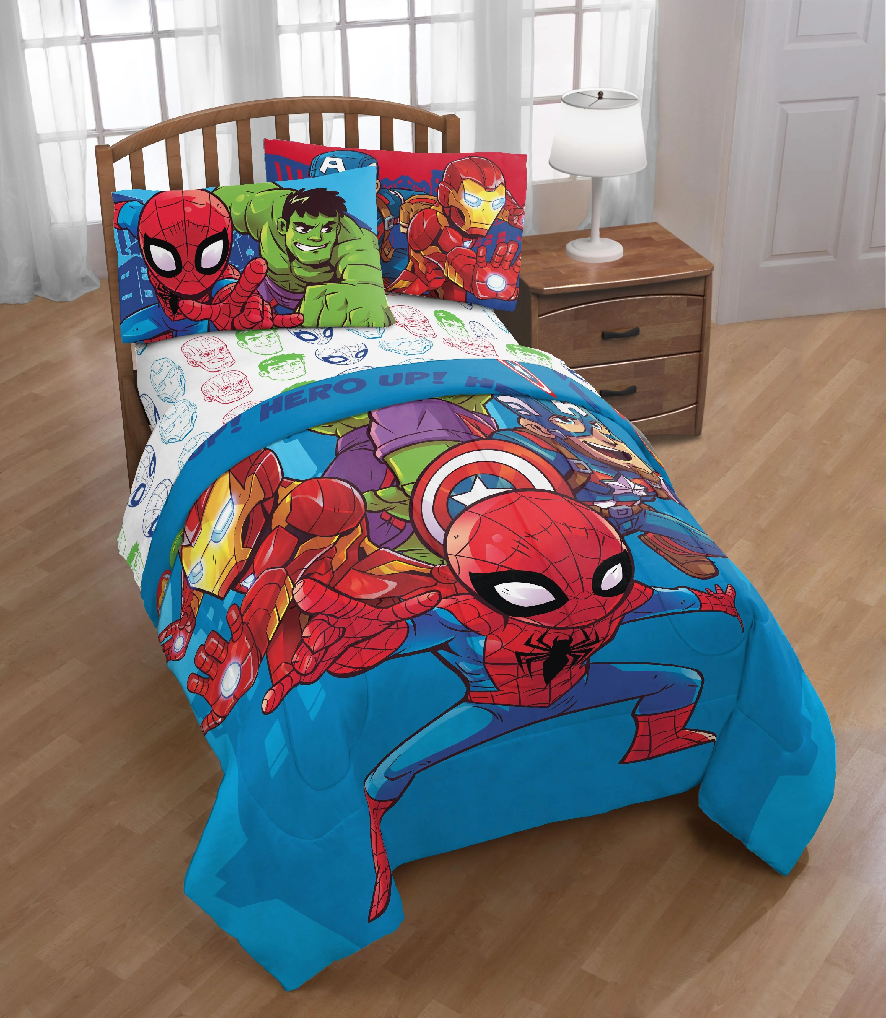 Marvel 4-Piece Superhero Amigos Toddler Bed Set, 100% Microfiber, Blue