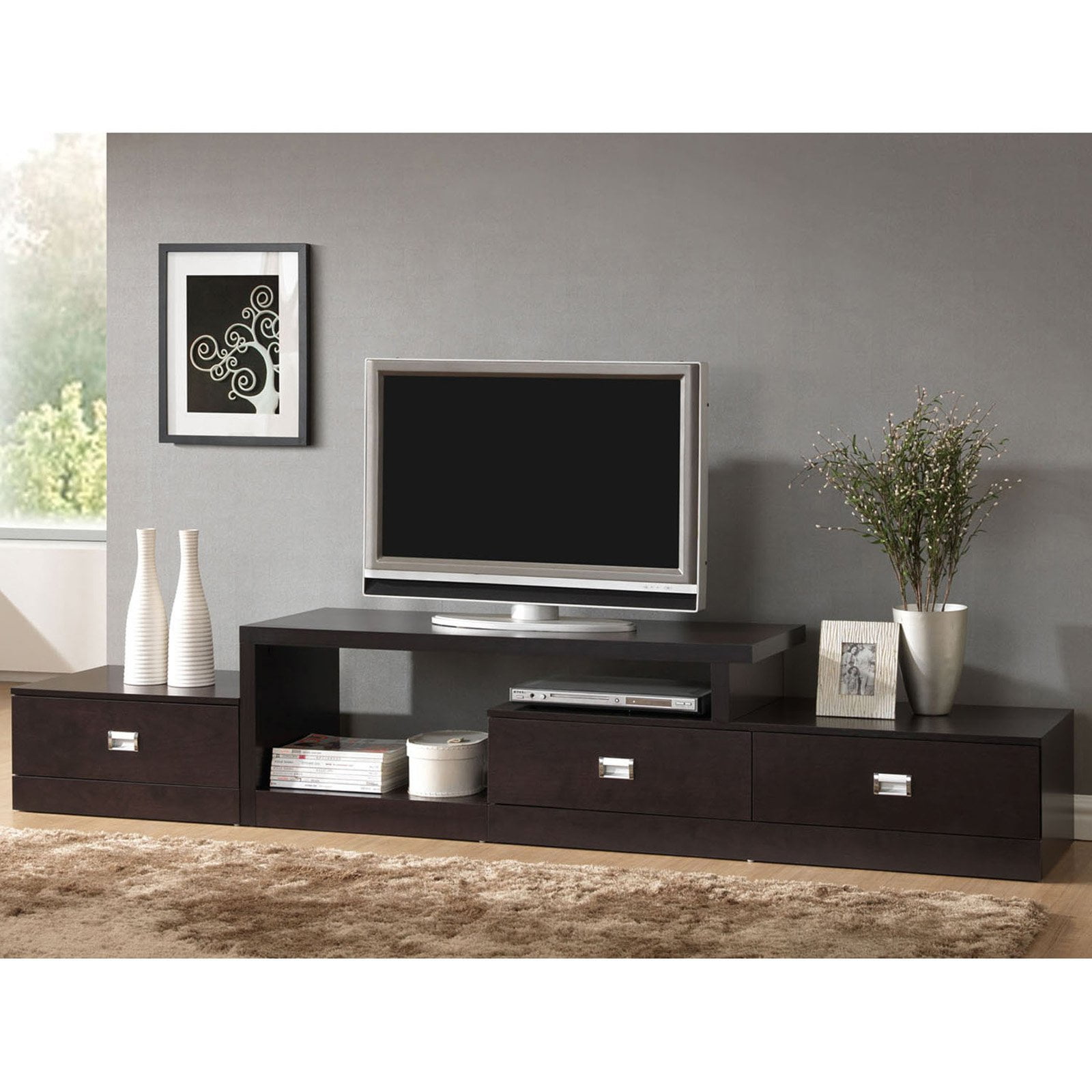 Baxton Studio Marconi Brown Asymmetrical Modern TV Stand