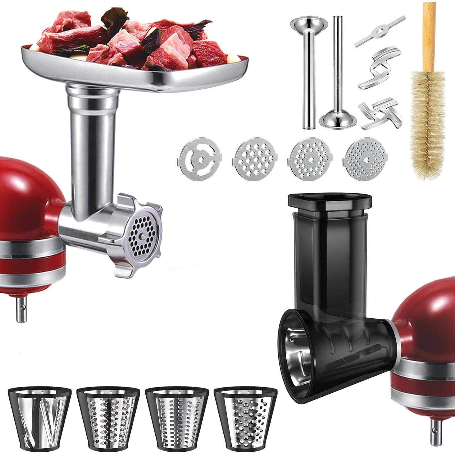 SkyAuks Aluminum Meat Grinder & Slicer Shredder Attachments for KitchenAid Mixer, Sausage Stuffer Tubes