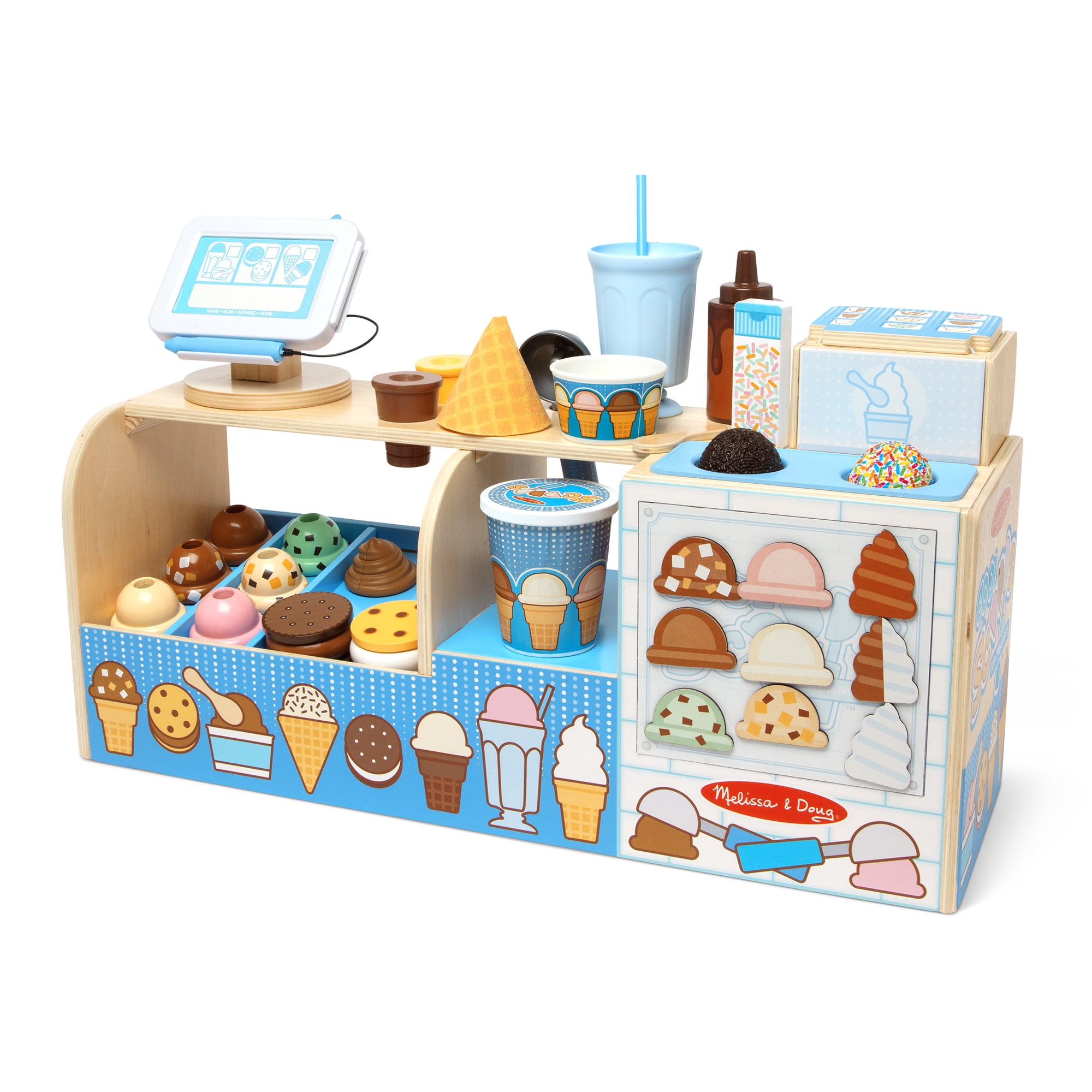 Melissa & Doug Cool Scoops Ice Creamery Wooden Counter with Play Food Preschool Toy - FSC Certified