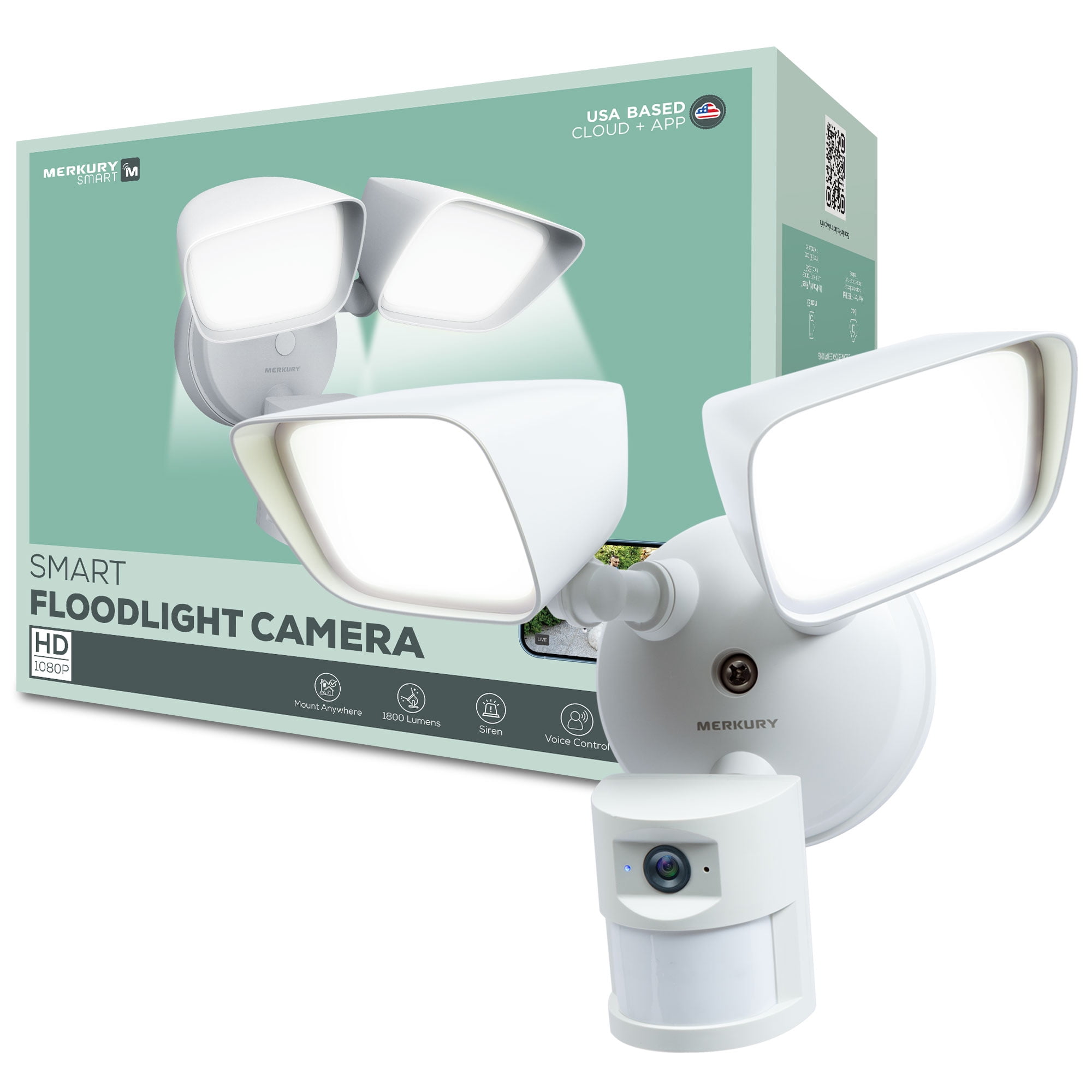 Merkury Floodlight Camera, Smart Wi-Fi, 1800 Lumens, Motion Alerts, (1-Pack)