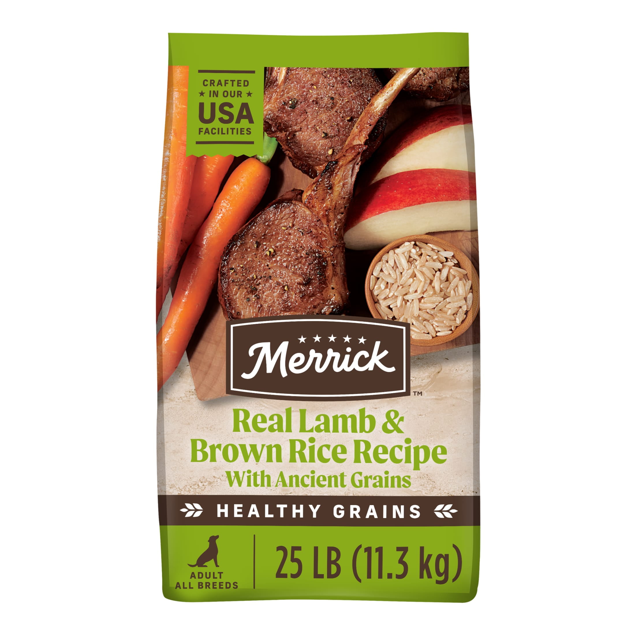 Merrick Real Lamb & Brown Rice Dry Dog Food, Whole Grain, 25 lb Bag