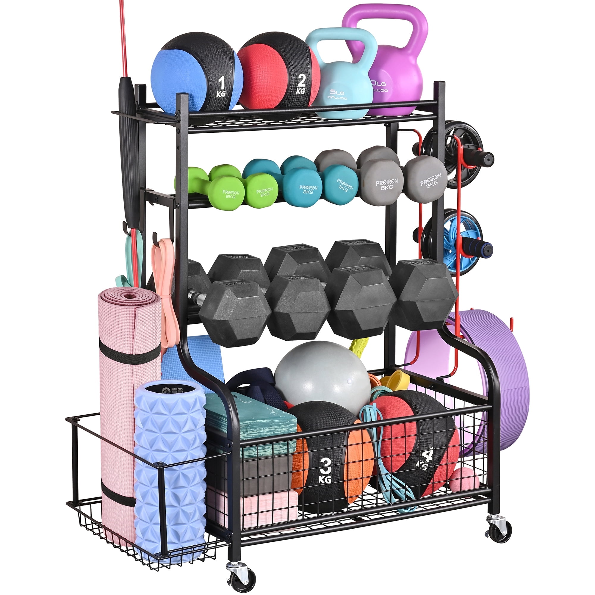 Mythinglogic Dumbbell Rack, Home Gym Storage Sports Weight Rack for Dumbbells, Kettlebells Yoga Mat and Balls
