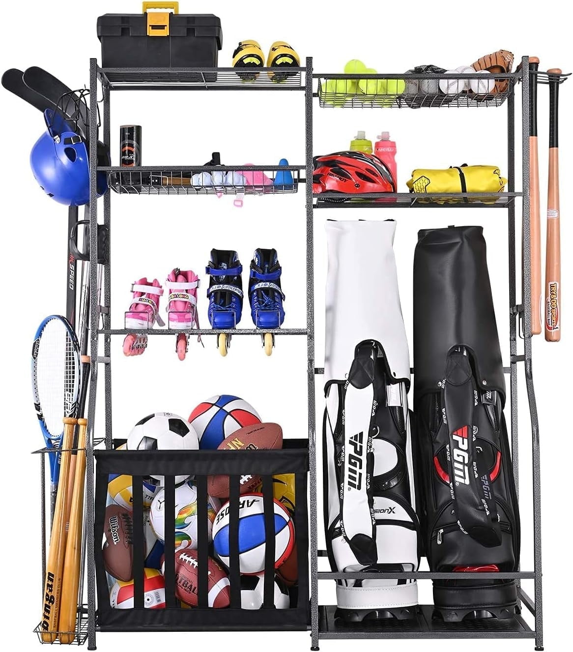Mythinglogic Garage Sports Equipment Storage, 2 Golf Bag Storage Rack, Garage Ball Organizer Rack