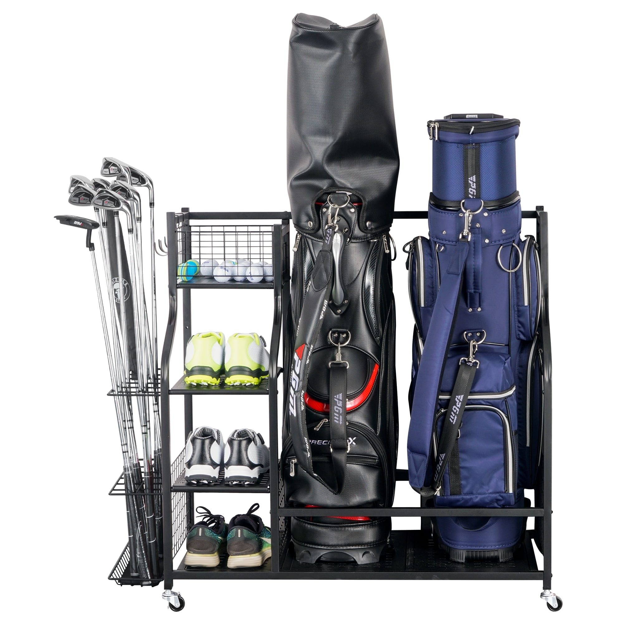 Mythinglogic Golf Storage Garage Organizer, Steel Golf Bag Storage Stand and Other Golfing Equipment Rack