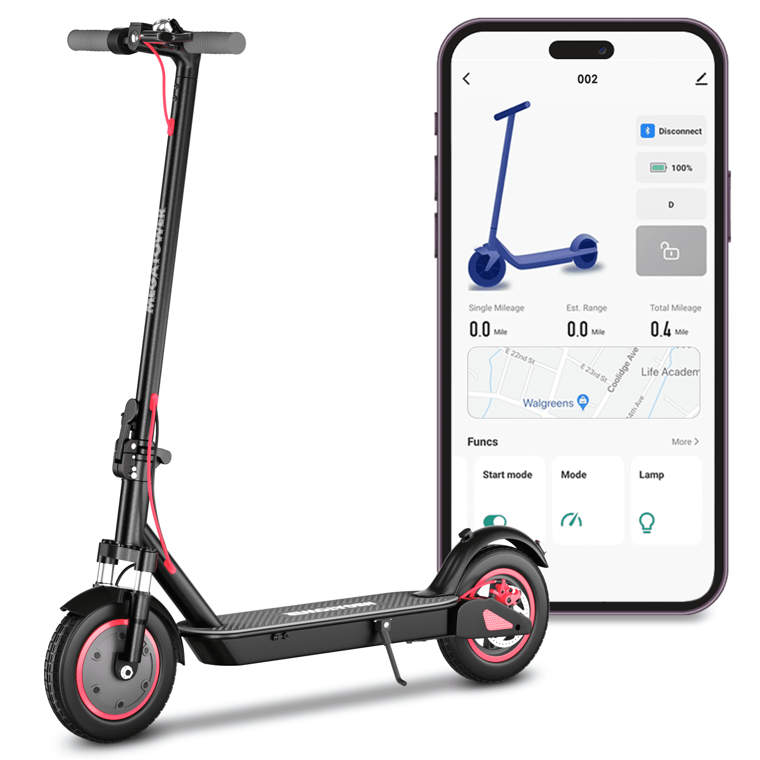 MADOG Electric Scooter, 350W Folding E-Scooter, 10" Rubber Tires, Up to 11 Miles and 19Mph, Foldable Portable Escooter for Adult, Bluetooth APP Control, Black