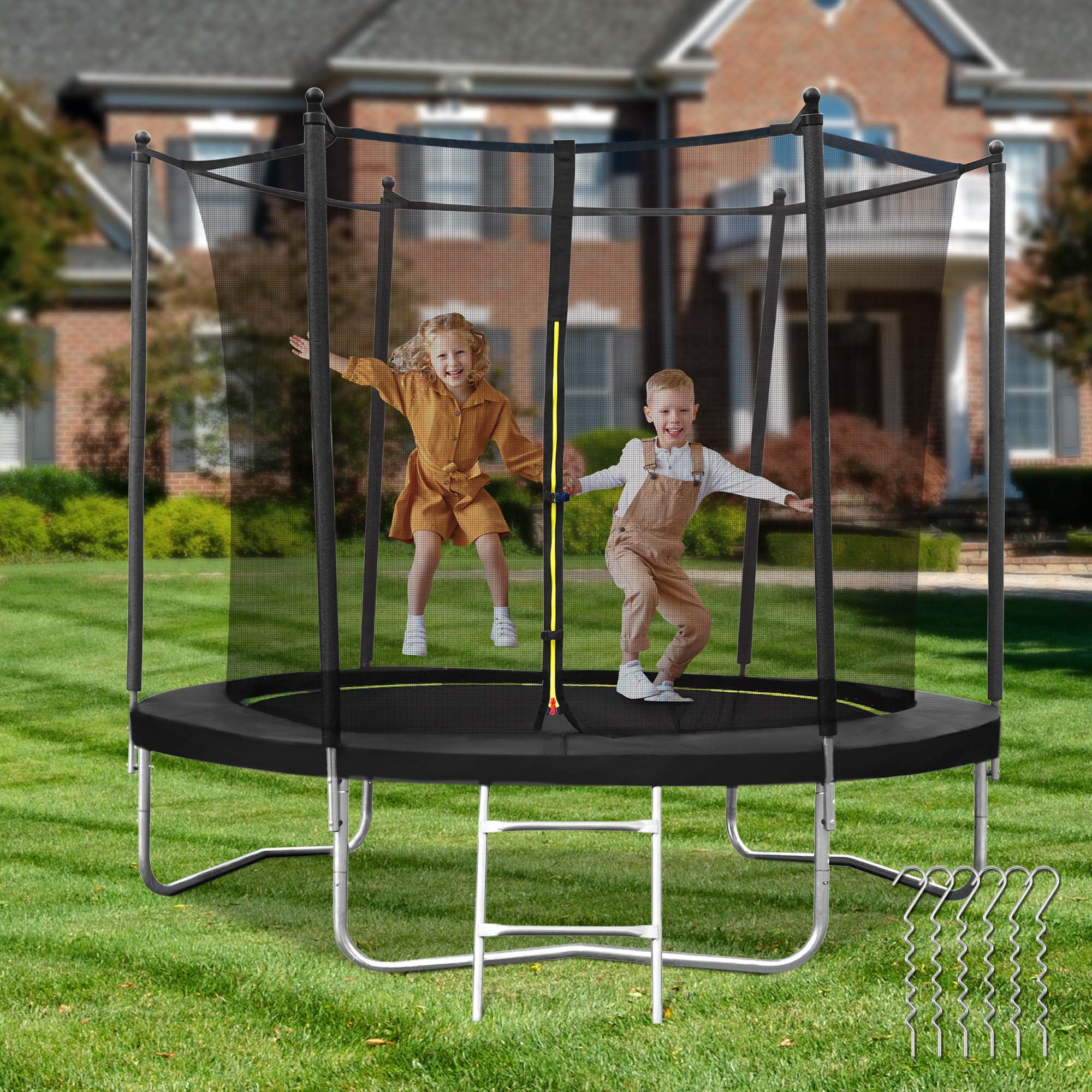 MARNUR 8 FT Trampoline for Kids Max Weight 330 LBS with Ladder, Safety Enclosure, Wind Stakes for Backyards Outdoor