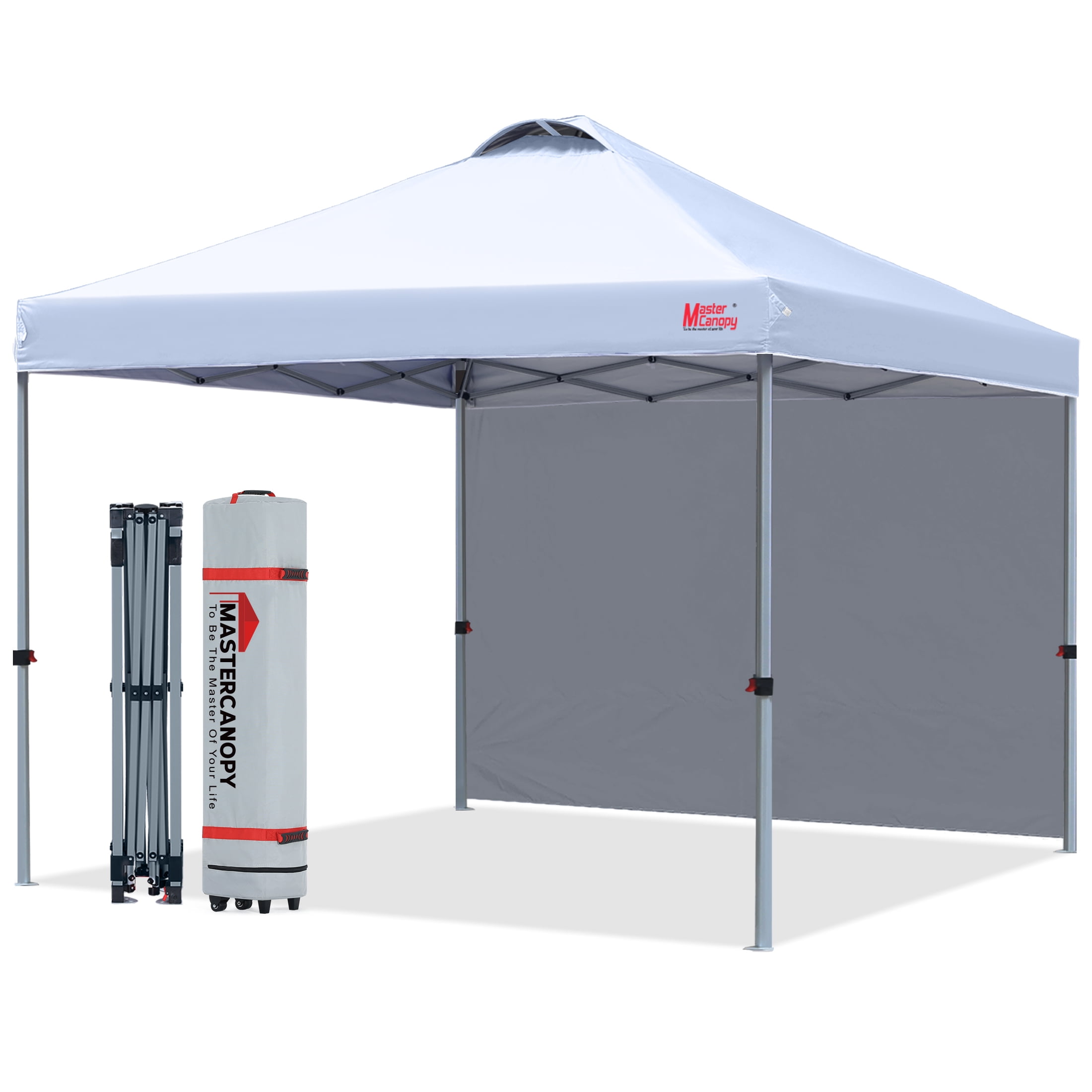 MASTERCANOPY 10' x 10' Easy Pop-up Canopy Tent Outdoor Shade Shelter with 1 Sidewall, White