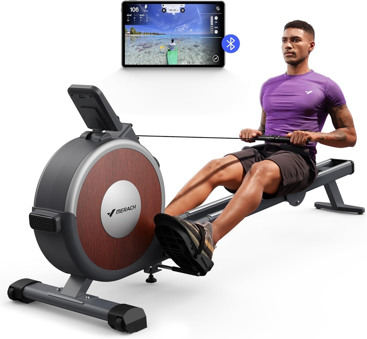 MERACH Magnetic Rowing Machine 350lbs Weight Capacity, 16 Levels of Quiet Resistance, Bluetooth Rowing Machine for Home Workout