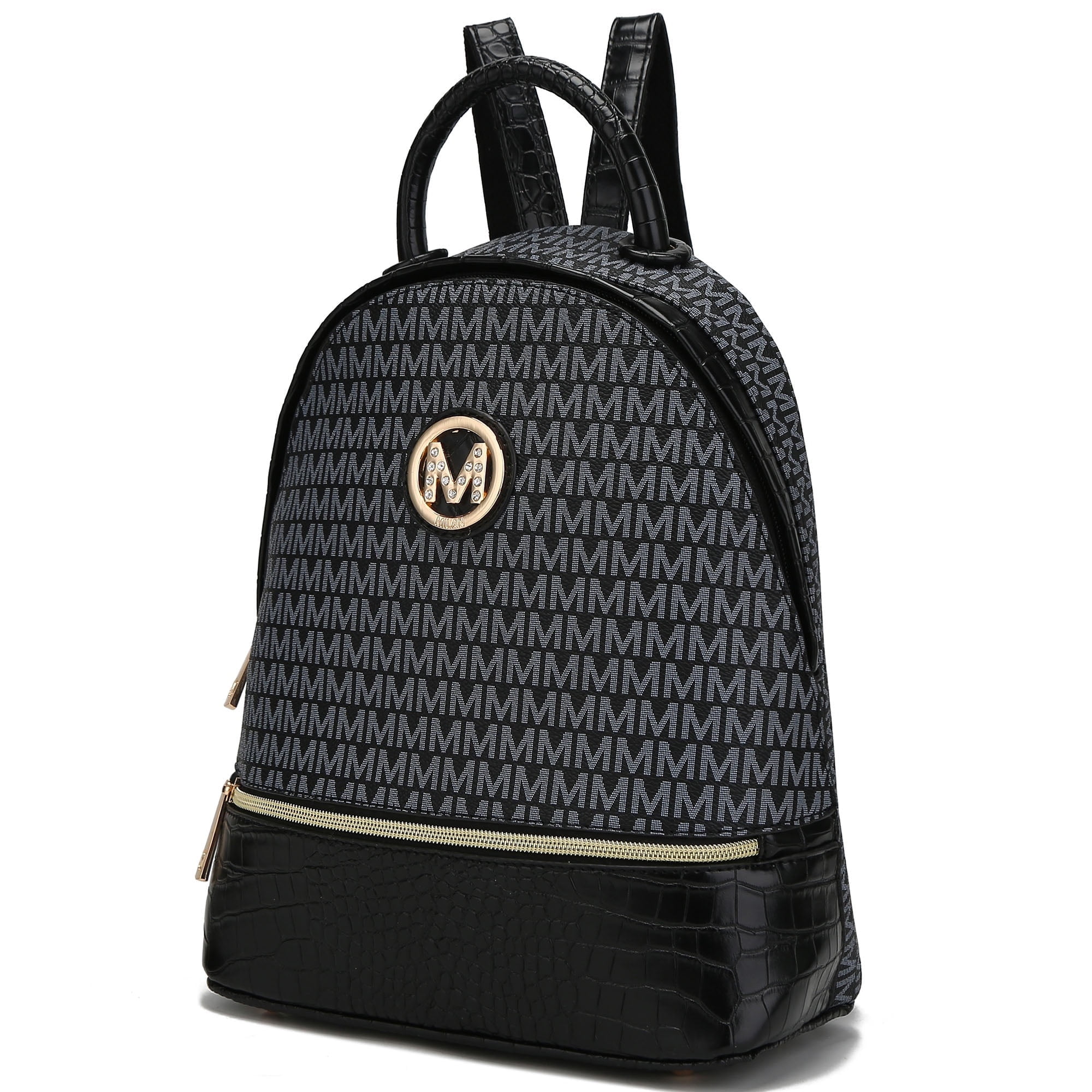 MKF Collection Denice Signature Women Backpack, Bookbag Purse Handbag Fashion Travel Daypack Bag by Mia K - Black