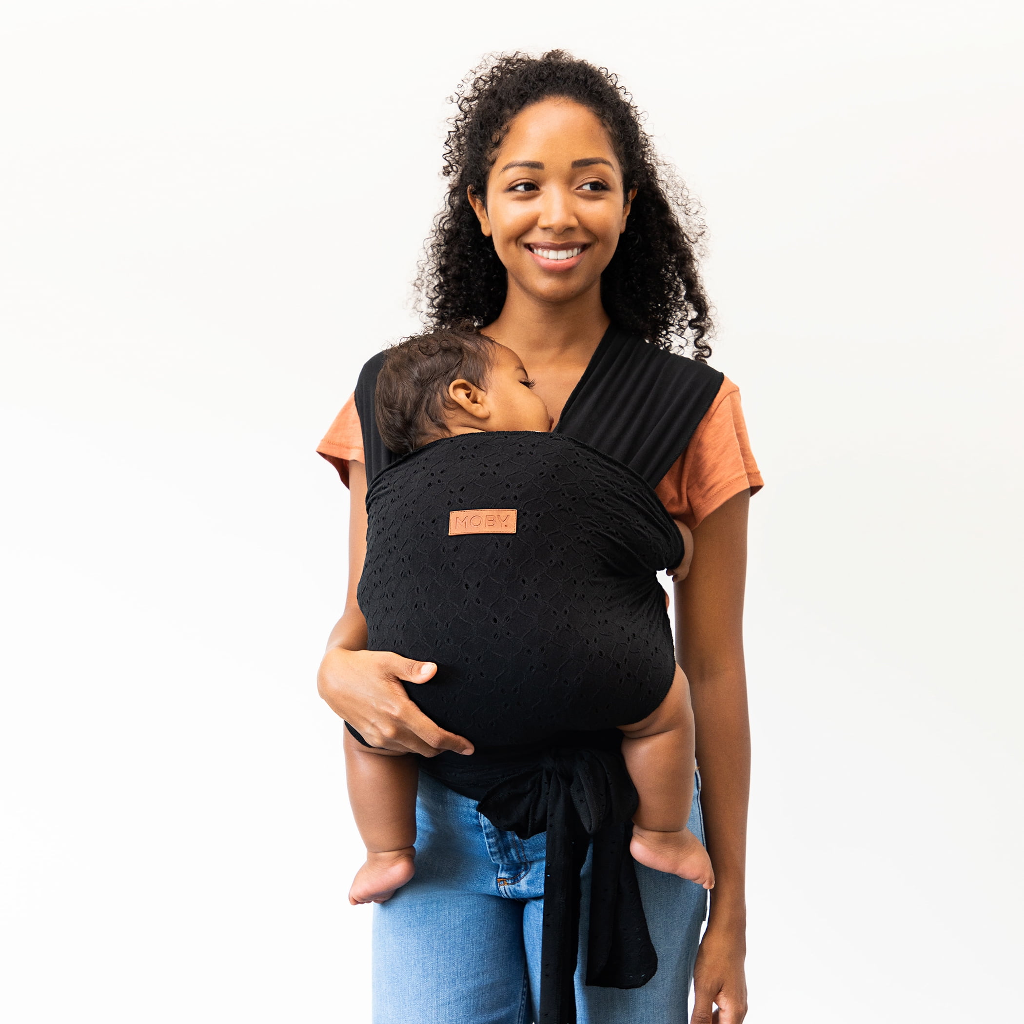 MOBY Easy-Wrap Baby Carrier in Black Eyelet
