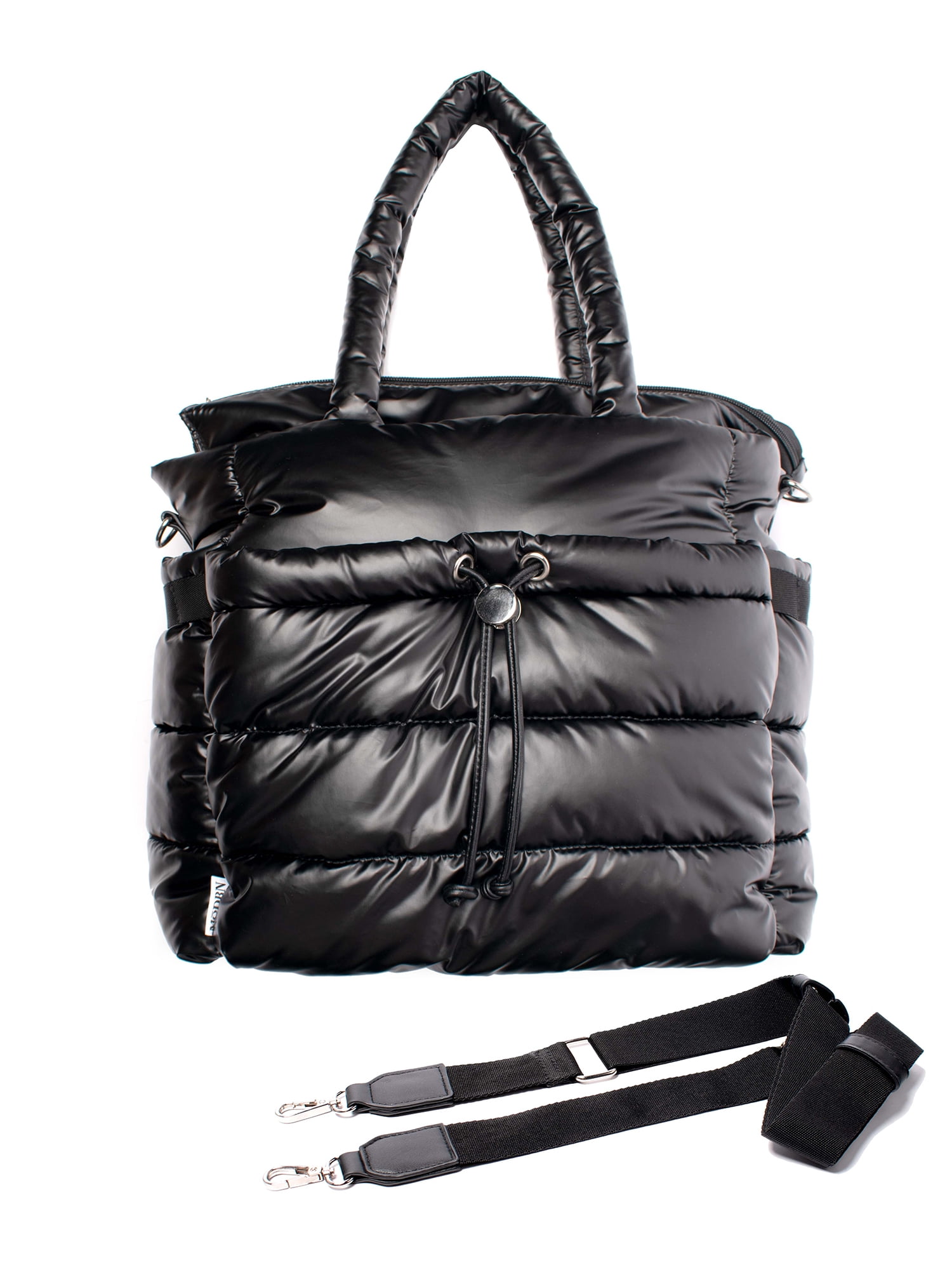 MODRN Brand Mercer Unisex Quilted Nylon Tote Diaper Bag, Black