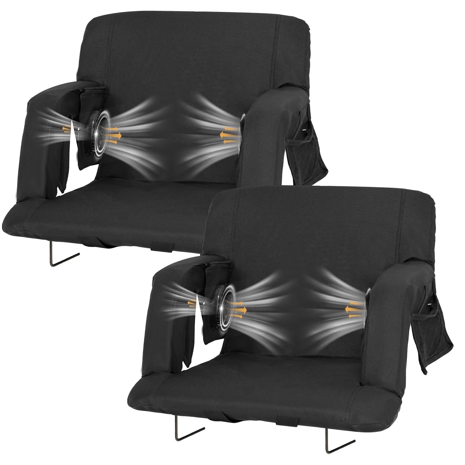 MOPHOTO 2 Pack Oversized Stadium Seats w/Fans,Foldable Stadium Seats with Back Support, Cooling Seat for Bleachers, Cooling Seat Cushion，2 Fans & 5 Cooling Speed, Battery NOT Included