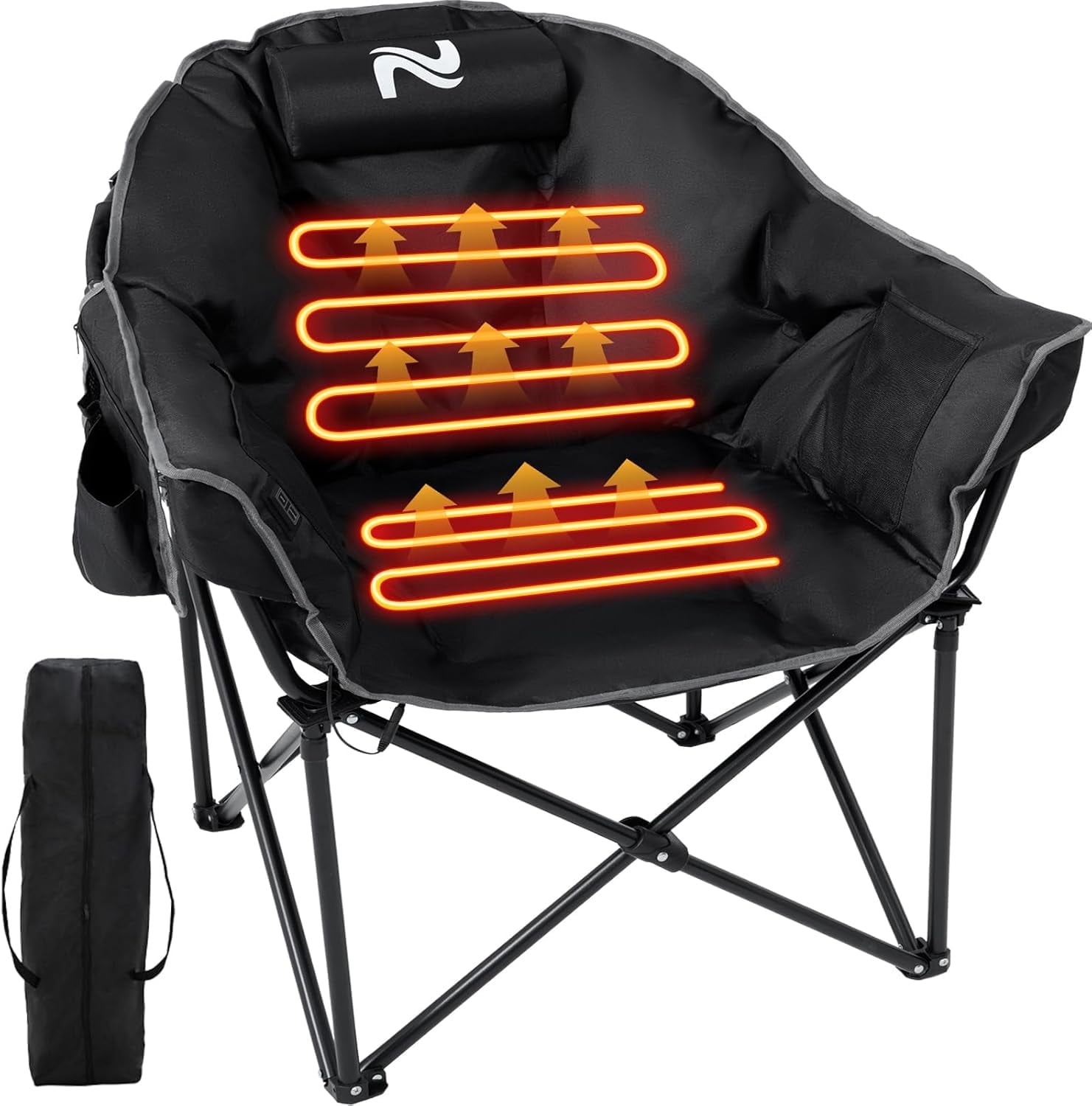 MOPHOTO Heated Camping Chair with Headrest Pad,Oversized Heated Chair Outdoor Sports,Heated Camp Chair Seat Supports 500 lbs,Heating Folding Chair for Camping,Patio,Picnic