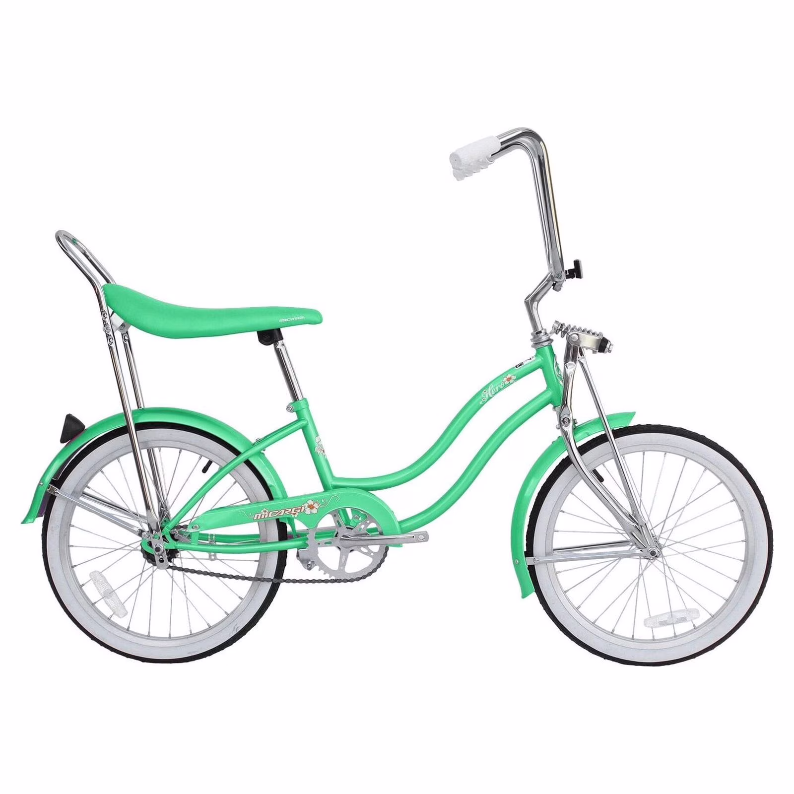 Micargi HERO 20" Beach Cruiser Coaster Brake Single Speed with Banana Seat Stainless Steel Spokes One Piece Crank Alloy Rims 36H Color: Mint Green