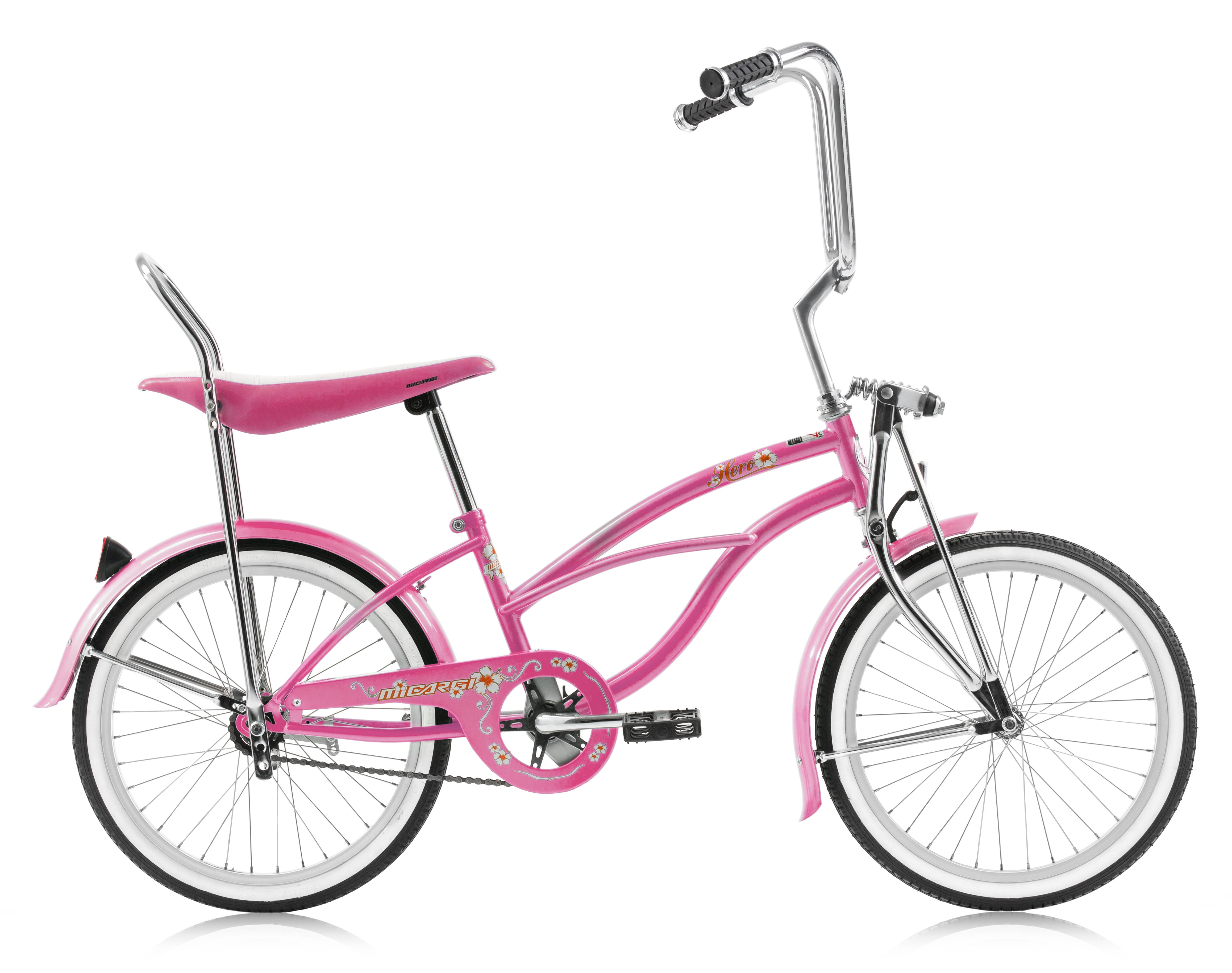 Micargi HERO 20" Beach Cruiser Coaster Brake Single Speed with Banana Seat Stainless Steel Spokes One Piece Crank Alloy Rims 36H Color: Pink