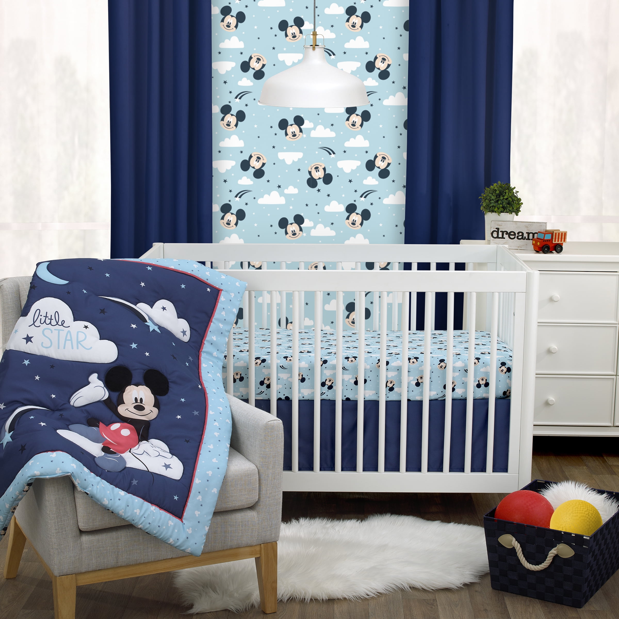 Mickey Mouse Little Star 3-Piece Crib Bedding Set, Blue - Comforter, Sheet, Dust Ruffle, Infant Boy, Polyester Fiber Fill