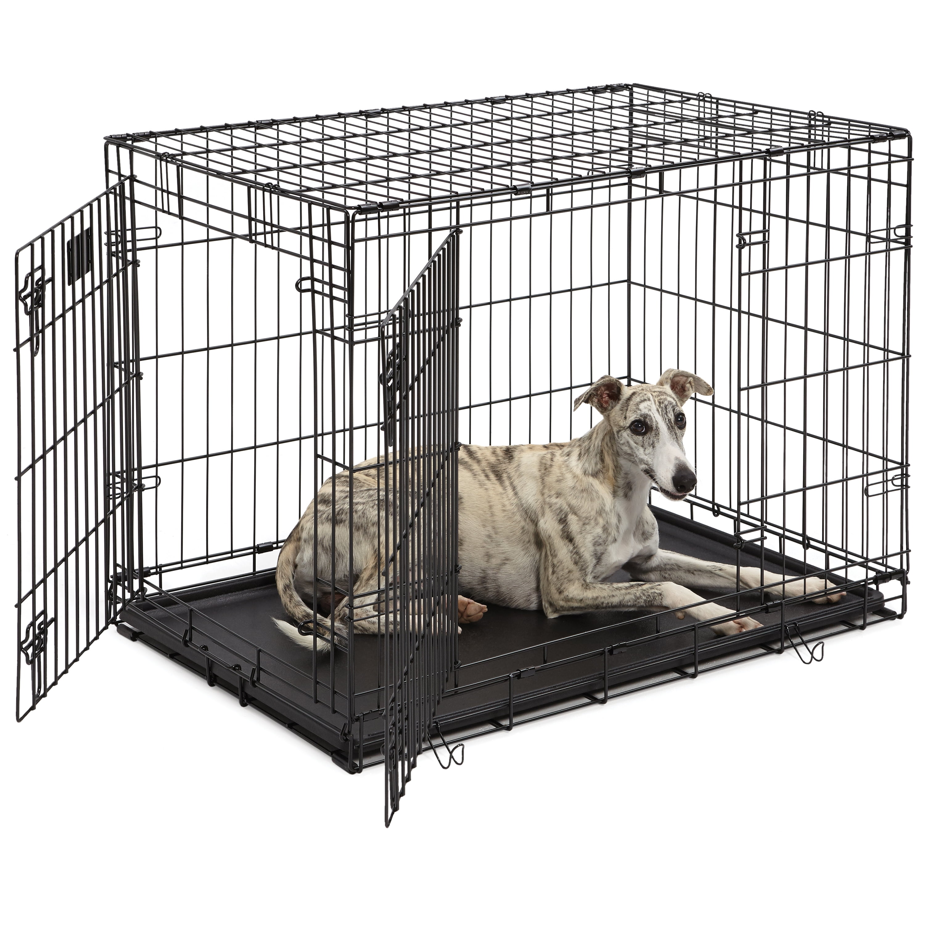 MidWest Homes for Pets Dog Crate Life Stages 36' Double Door Folding Metal Dog Crate; Divider Panel, Floor Protecting Feet, Leak-Proof Dog Pan; 35.63 in x 24.45 in x 21.93 in ,Intermediate