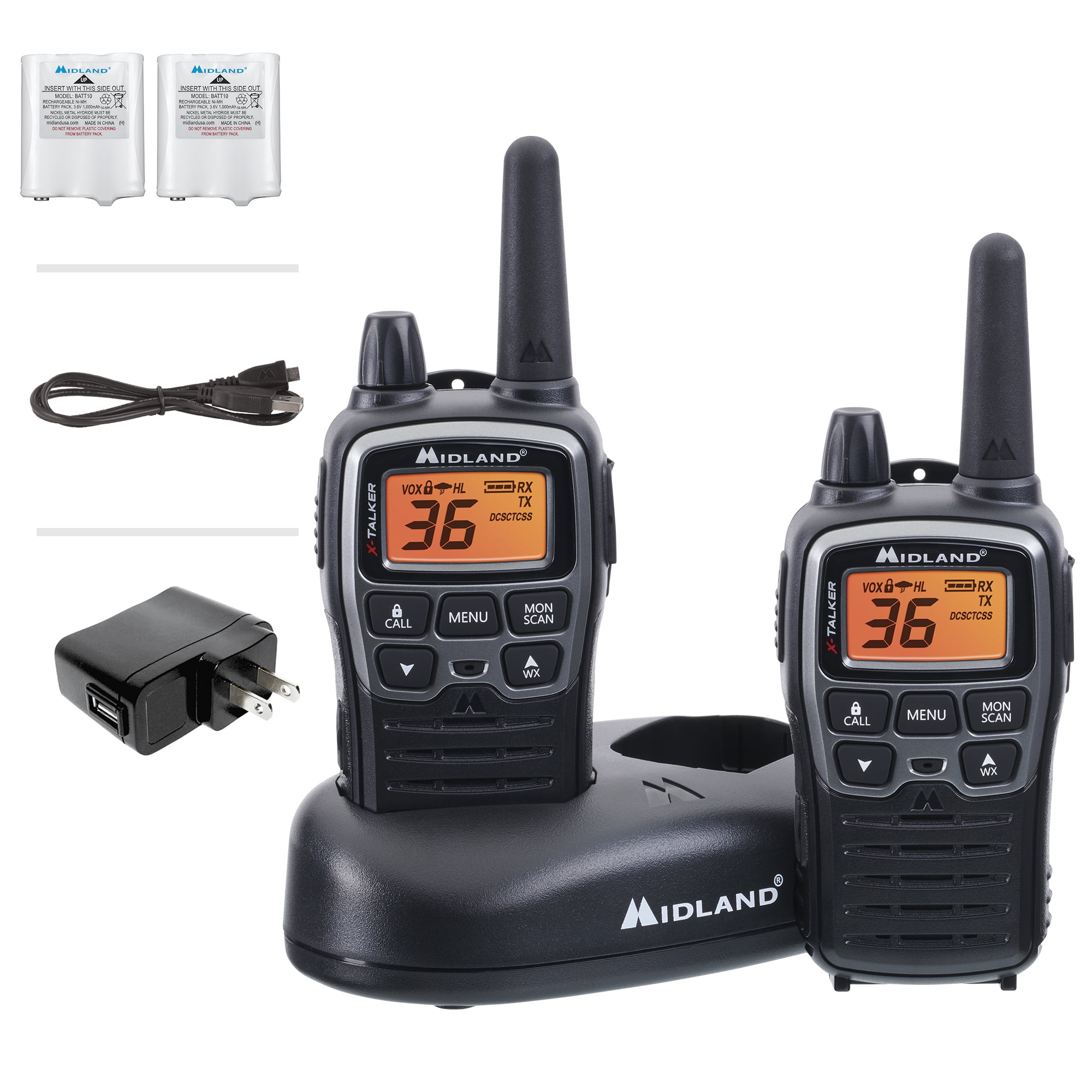 Midland X-Talker T71VP3 FRS Two-Way Radio bundle 38-mile, Walkie Talkies, 36 Channels, Black