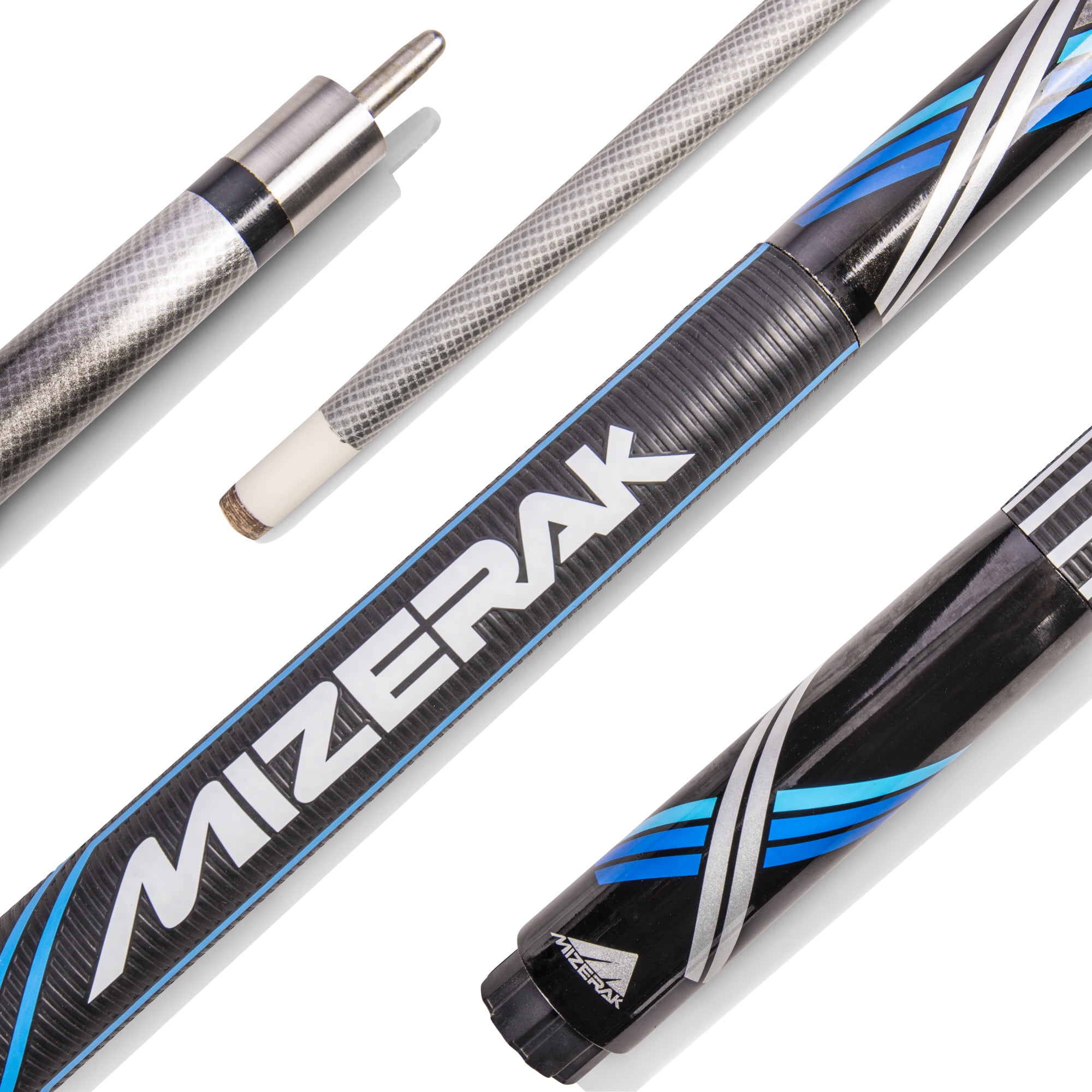 Mizerak Premium Carbon Sport Grip Cue - 58" - Warp Resistant with 3D Sport Texture Grip - Blue