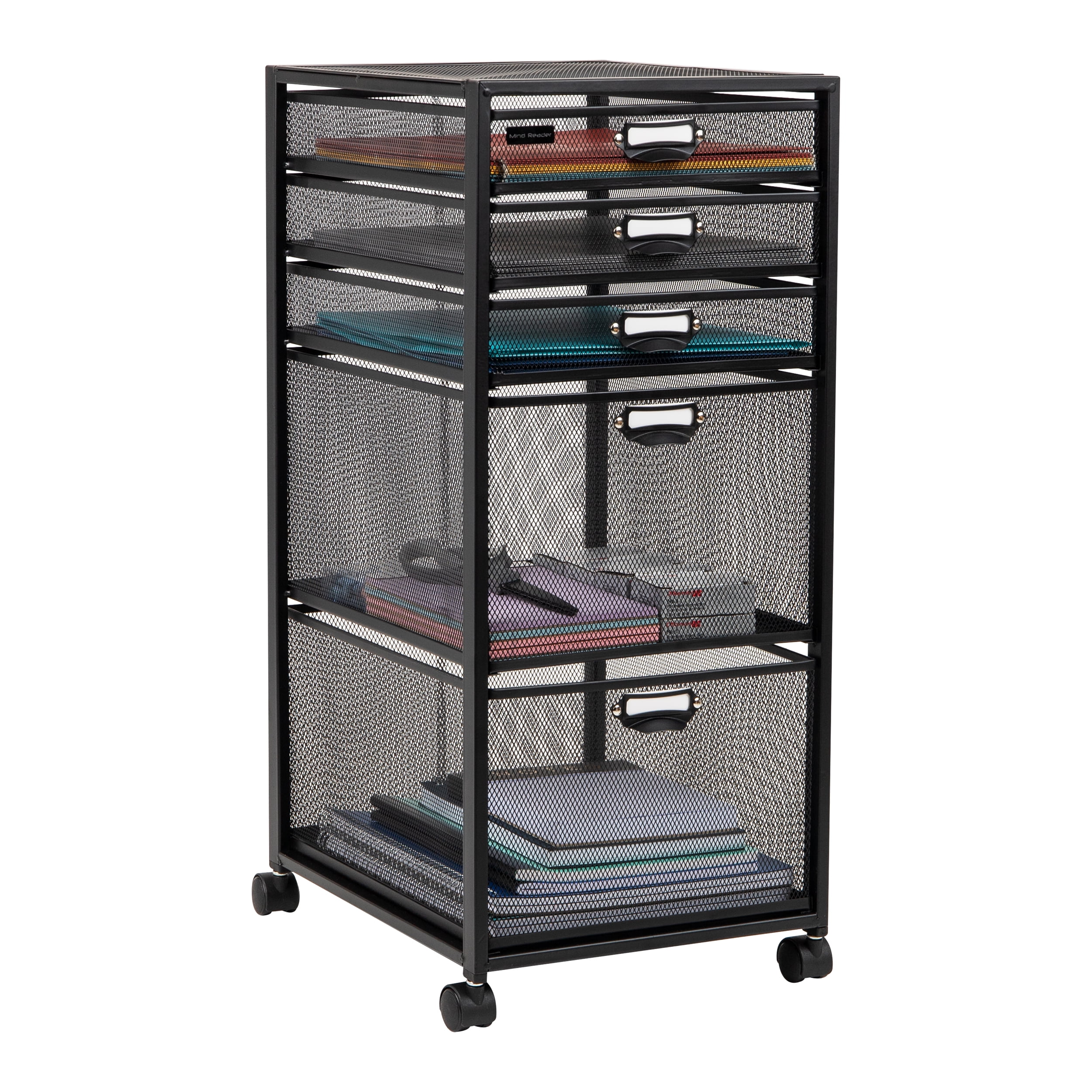 Mind Reader Multipurpose Rolling Storage Cart with Drawers, Office Organizer, Utility Cart, Metal, Black