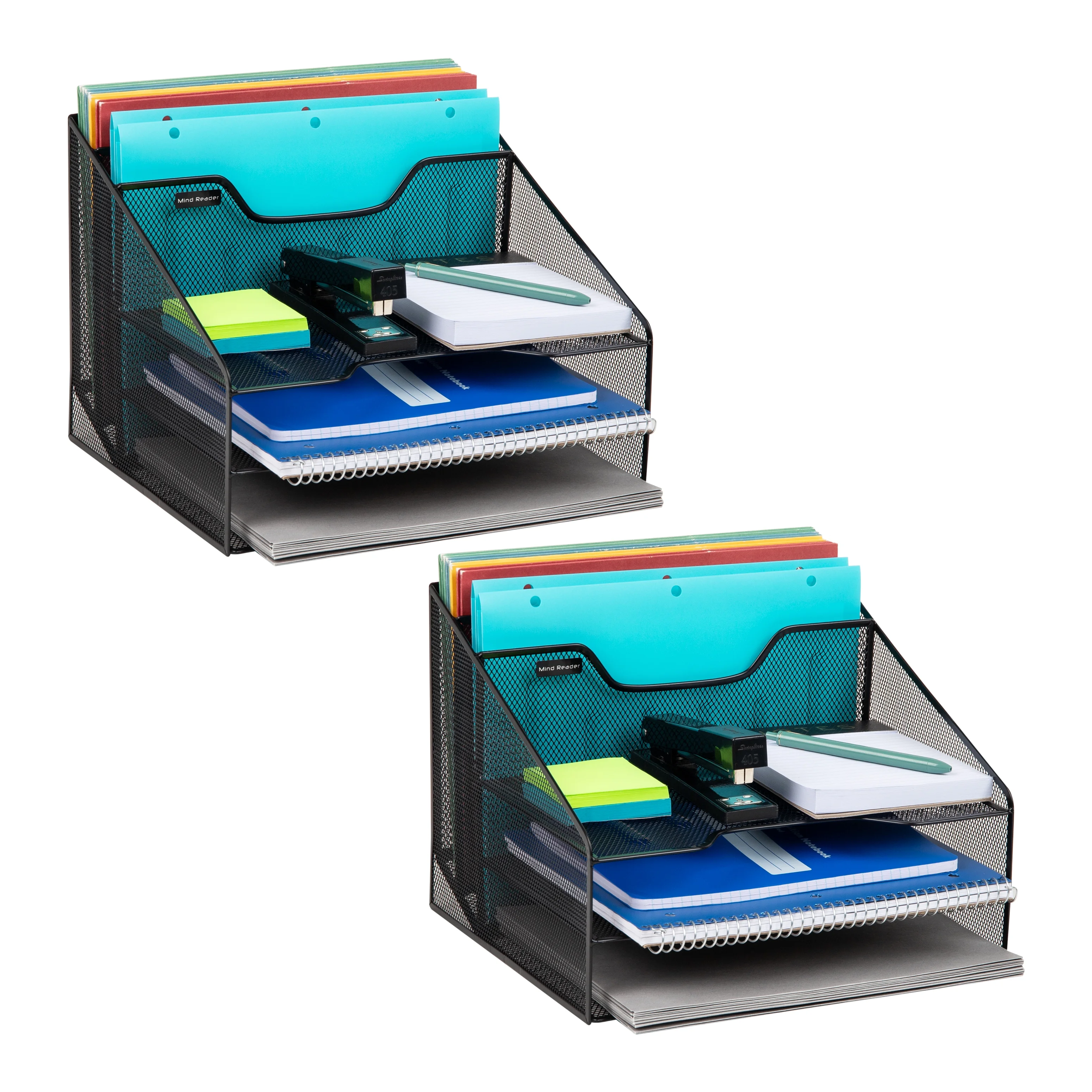 Mind Reader Desktop Organizer, Paper Trays, Metal, 12.5"L x 11.5"W x 9.5"H, 2-Pack, Black